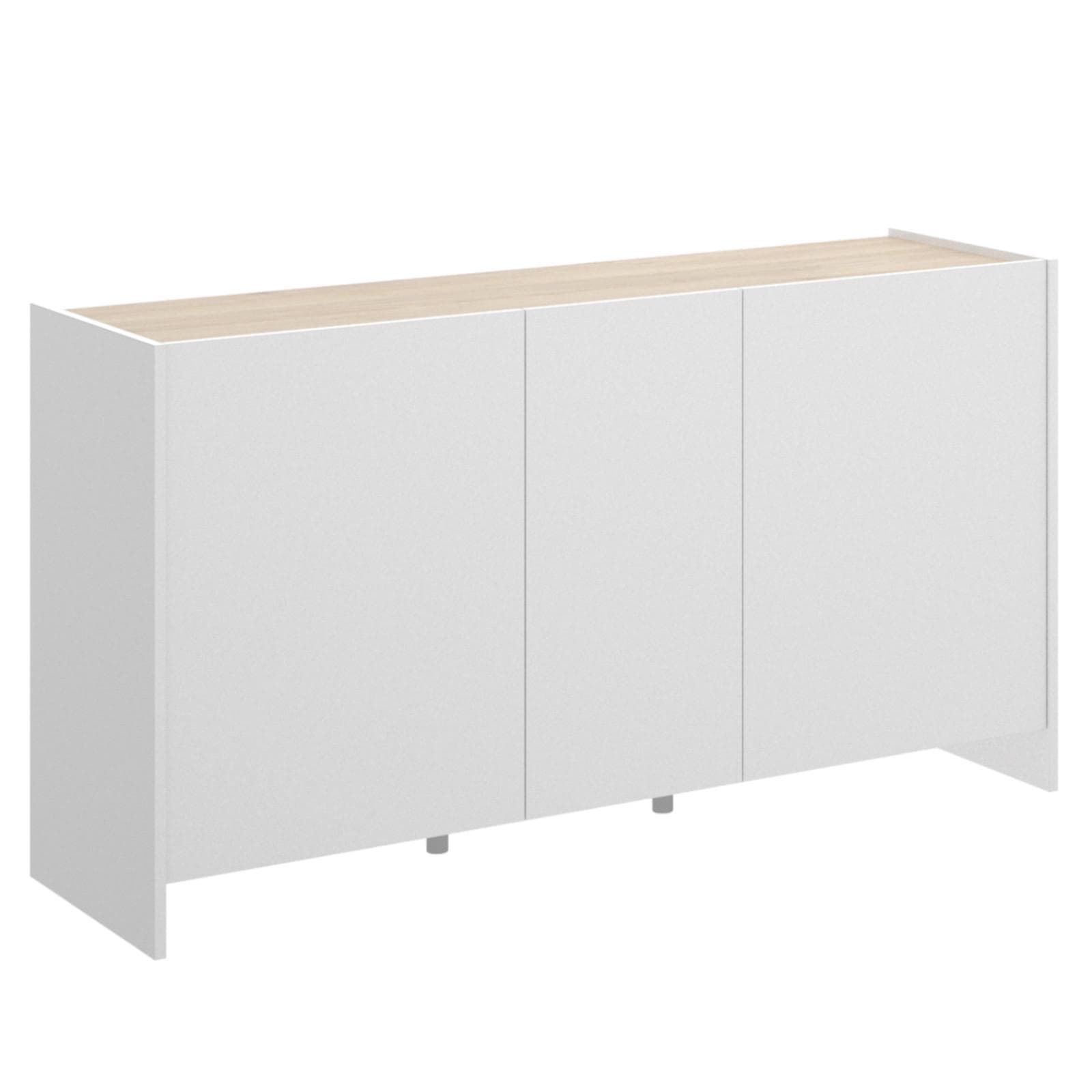 Madia 138x76h cm bianco con top in legno naturale e 3 ante - Hela