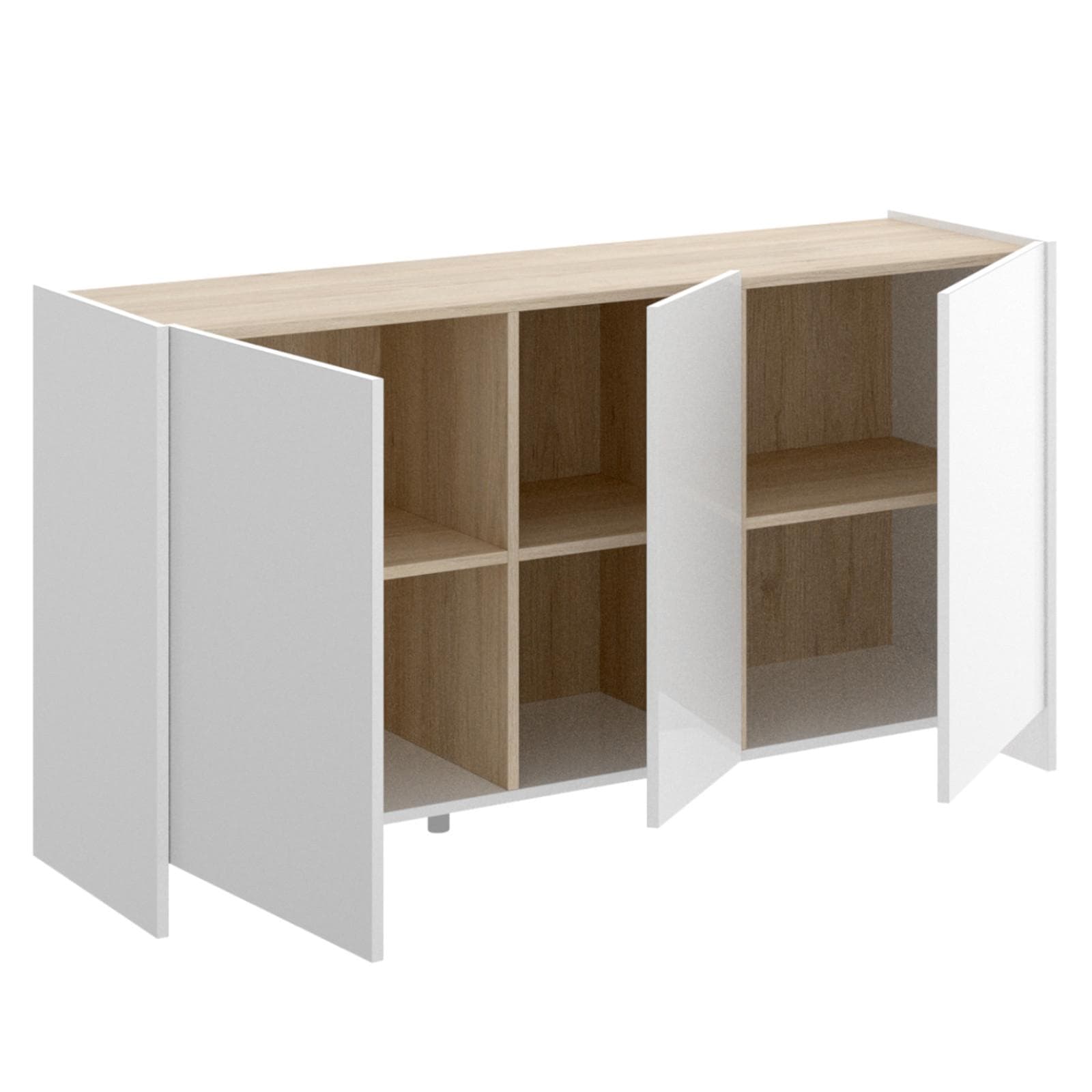 Madia 138x76h cm bianco con top in legno naturale e 3 ante - Hela