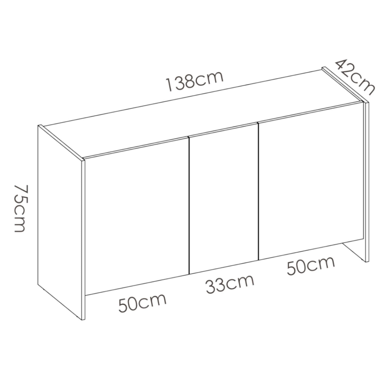 Madia 138x76h cm bianco con top in legno naturale e 3 ante - Hela