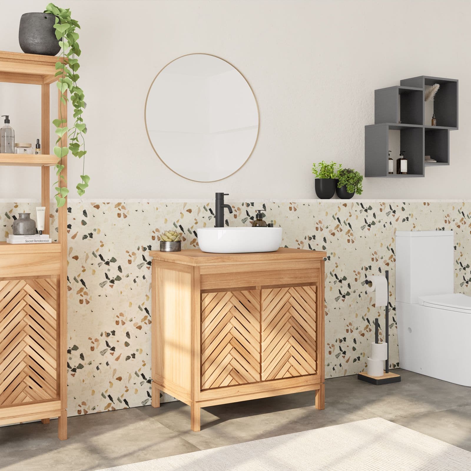 Mobile da bagno 80 cm con 2 ante in legno mindi - Botanica