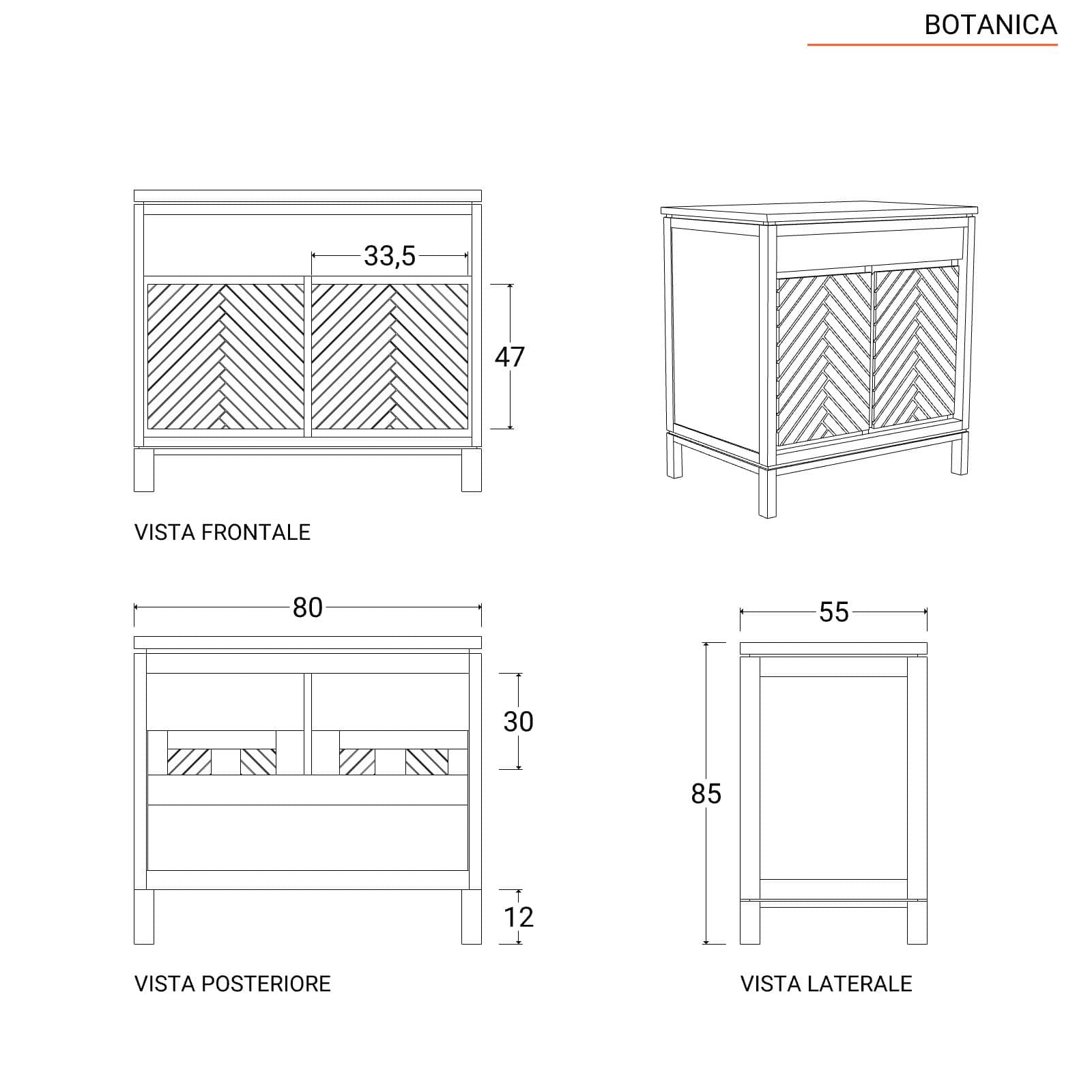 Mobile da bagno 80 cm con 2 ante in legno mindi - Botanica