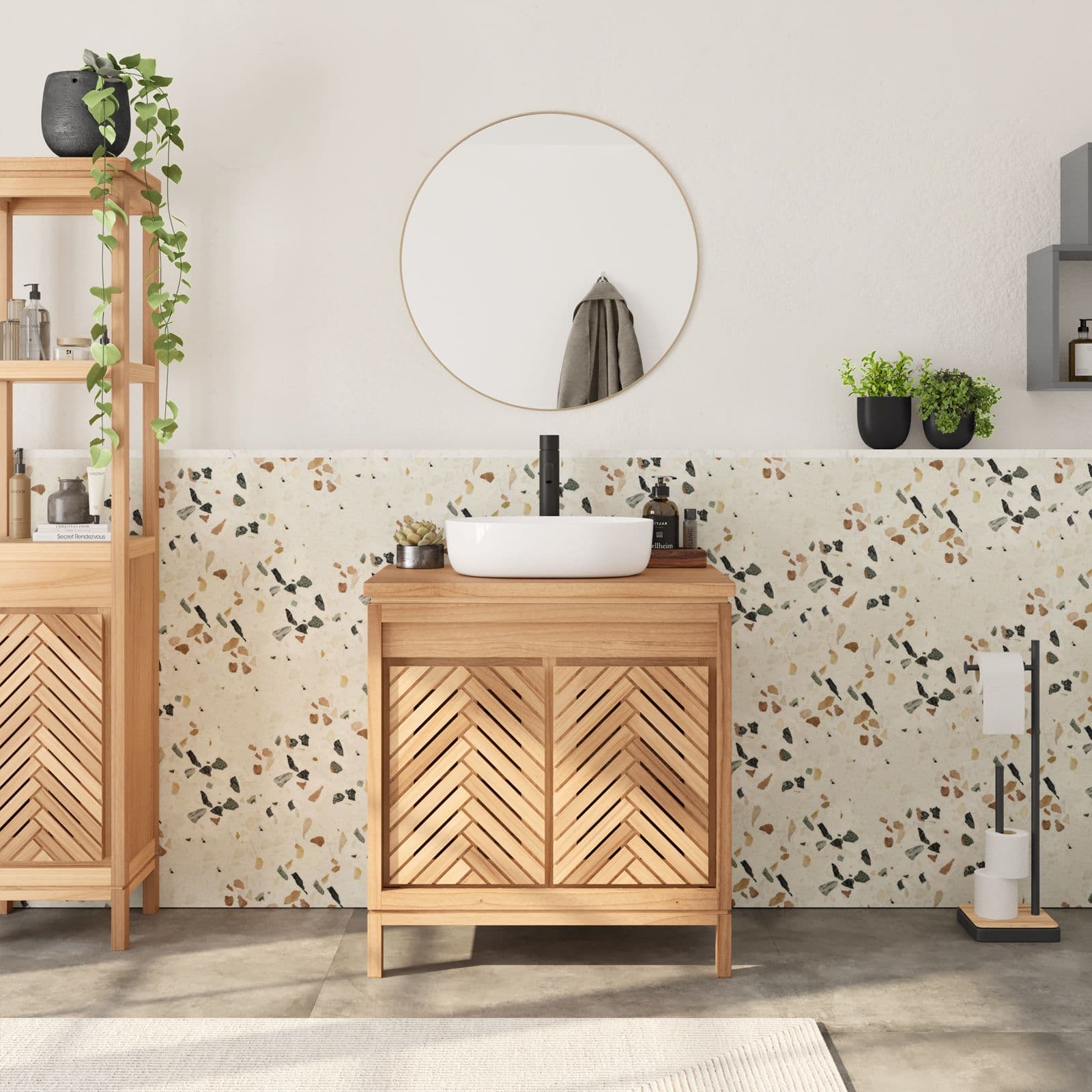 Mobile da bagno 80 cm con 2 ante in legno mindi - Botanica