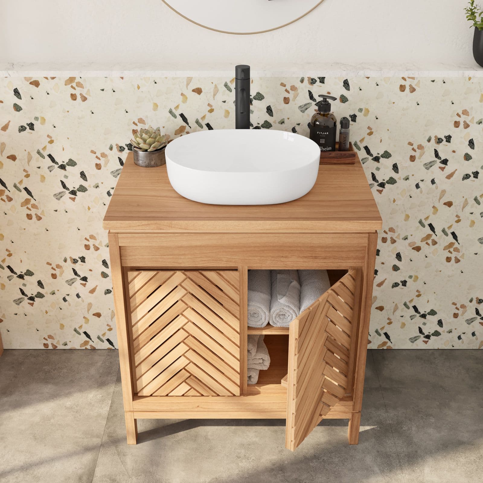 Mobile da bagno 80 cm con 2 ante in legno mindi - Botanica