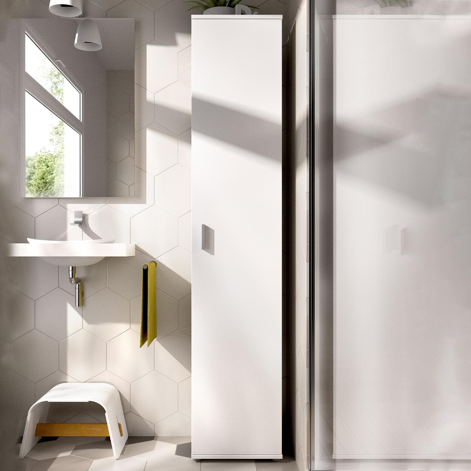 Mobile multiuso 39x190h cm in legno bianco con tre ripiani - Dagen