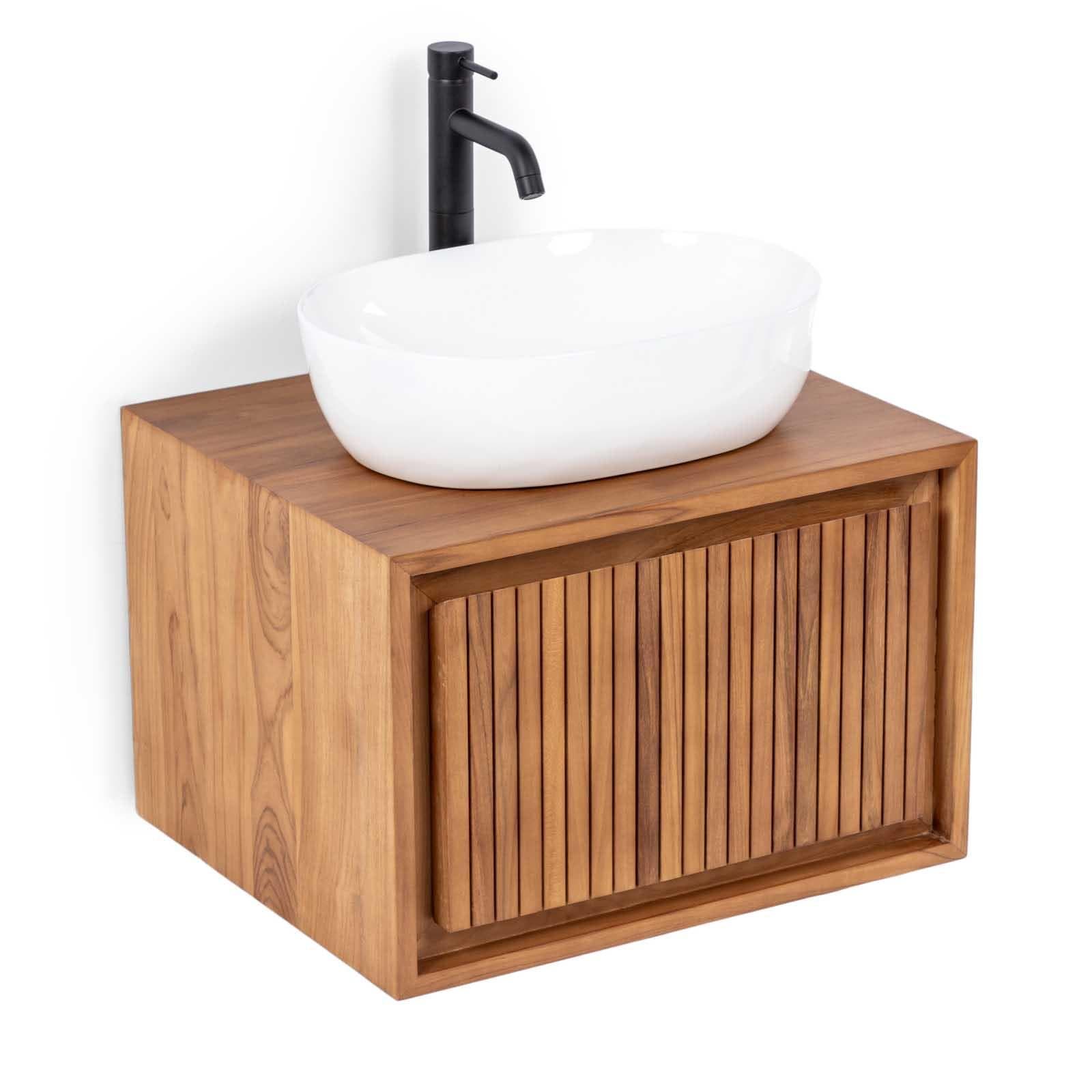 Mobile da bagno sospeso cannettato 60 cm profondo 50 cm in teak - Azul