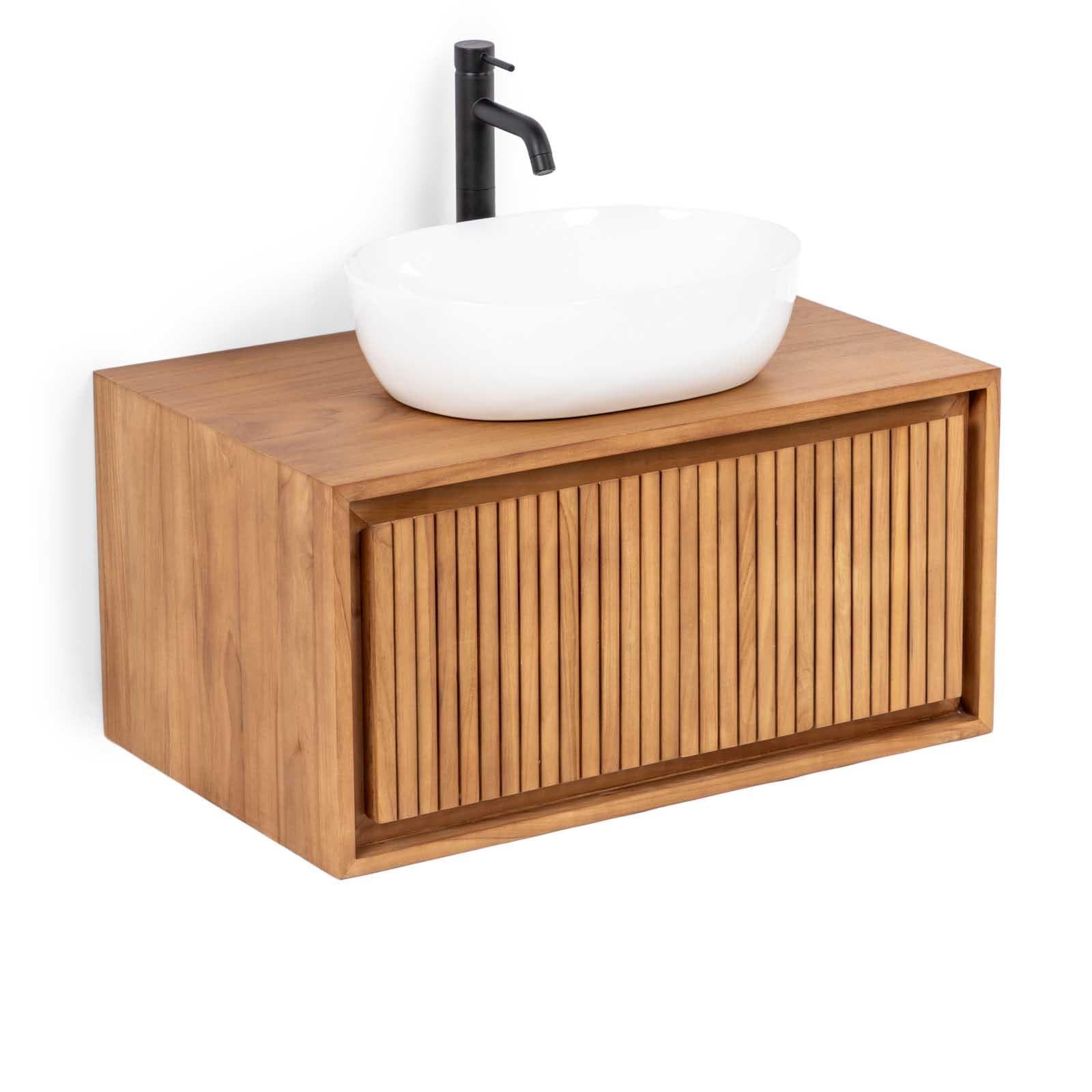 Mobile da bagno cannettato sospeso 80 cm in teak - Azul
