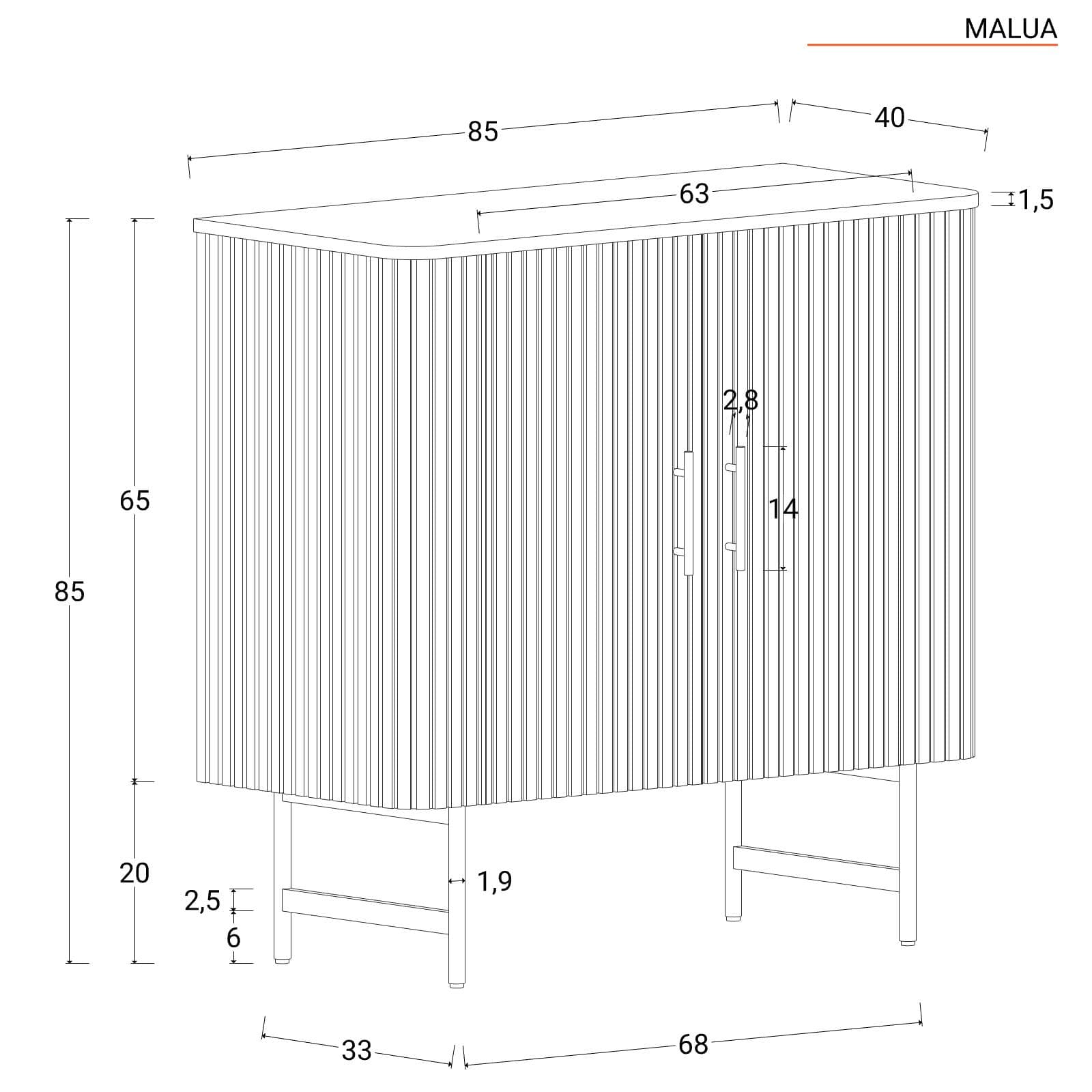 Madia 85x85h cm in legno di mango nero cannettato con piano in marmo bianco e 2 ante - Malua