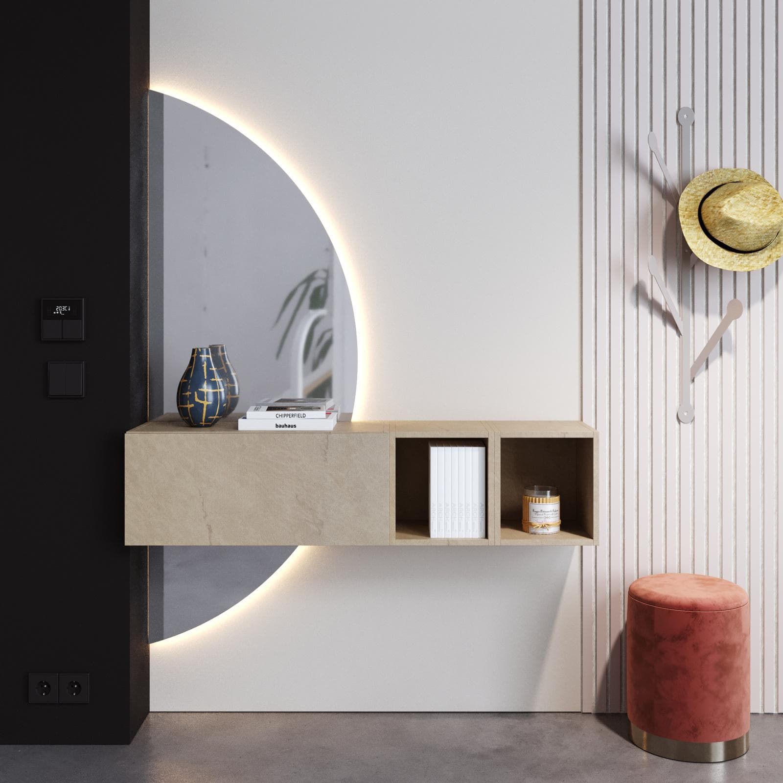 CLARY 2.0 - INGRESSO 124X155H CM ARGILLA C/ SPECCHIO RETROILLUMINATO