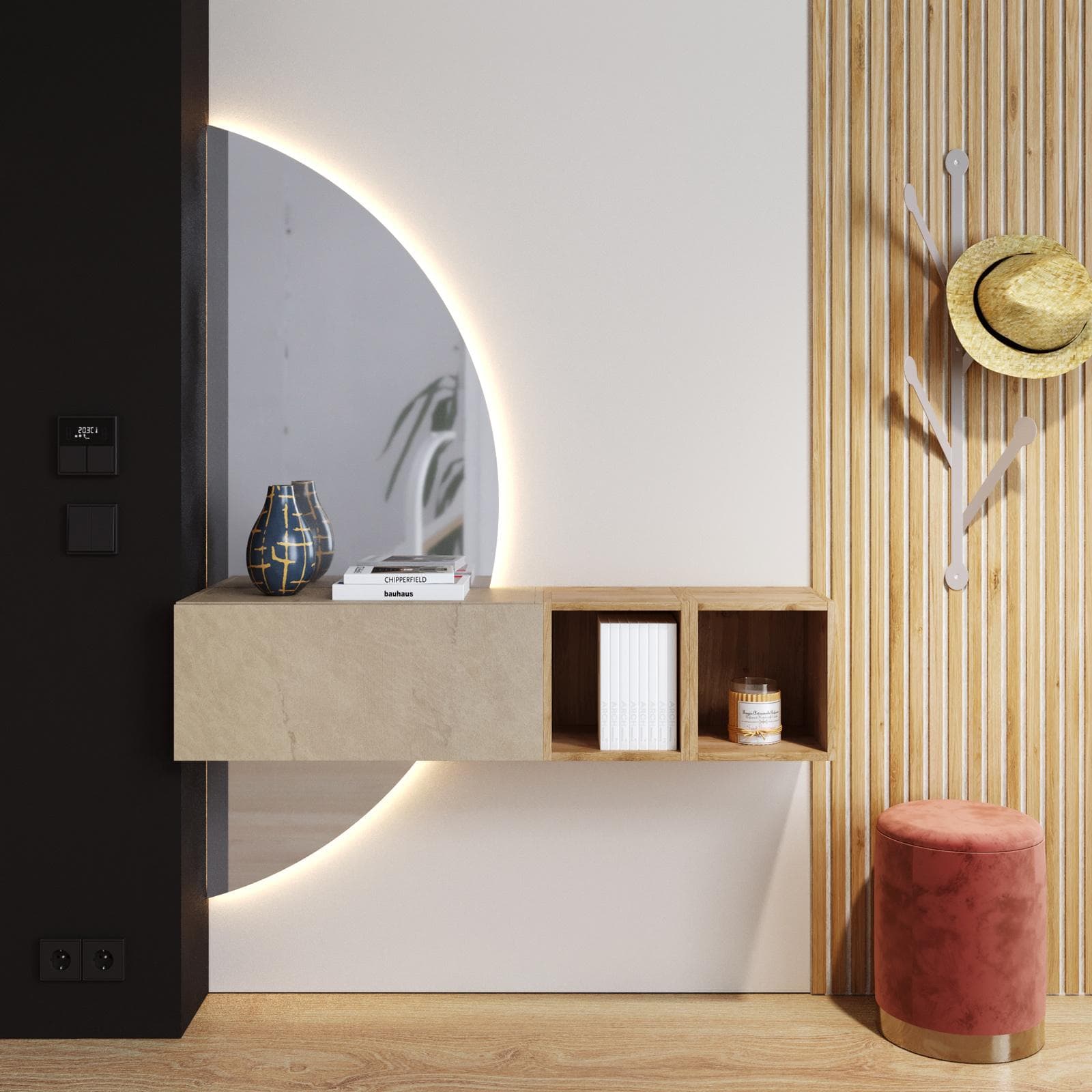 CLARY 2.0 - INGRESSO 124X155H CM ARGILLA CADIZ C/ SPECCHIO RETROILLUMINATO