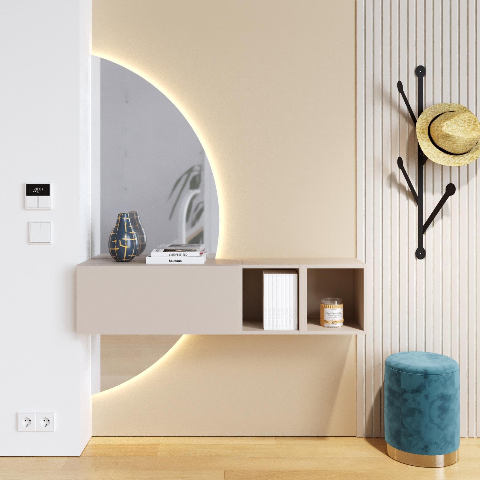 CLARY 2.0 - INGRESSO 124X155H CM CASHMERE C/ SPECCHIO RETROILLUMINATO