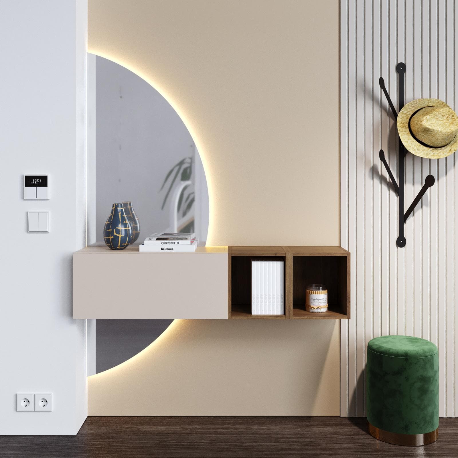 CLARY 2.0 - INGRESSO 124X155H CM CASHMERE MERCURE C/ SPECCHIO RETROILLUMINATO