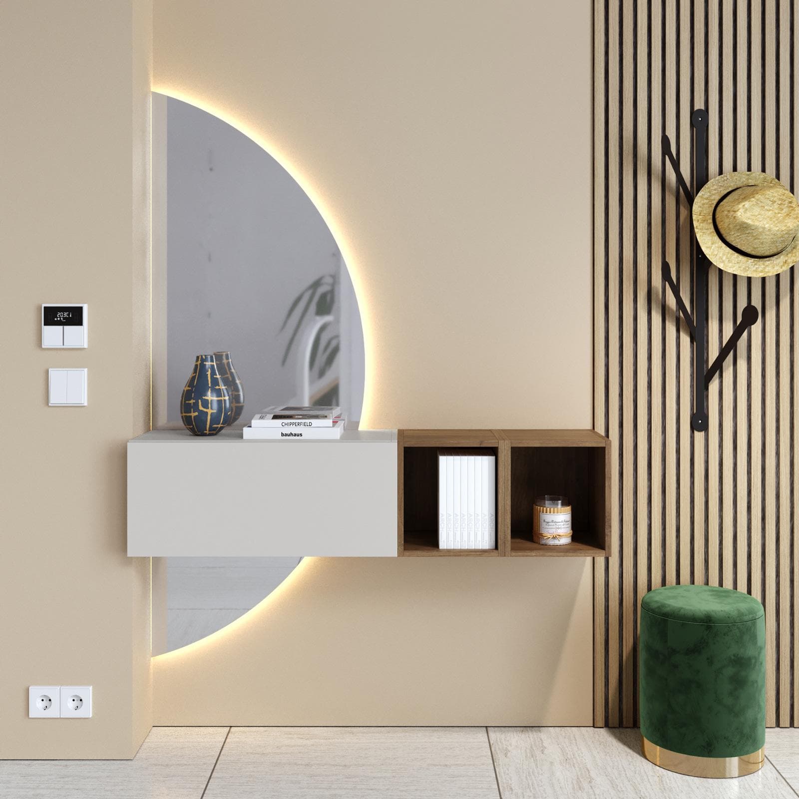 CLARY 2.0 - INGRESSO 124X155H CM GESSO MERCURE C/ SPECCHIO RETROILLUMINATO