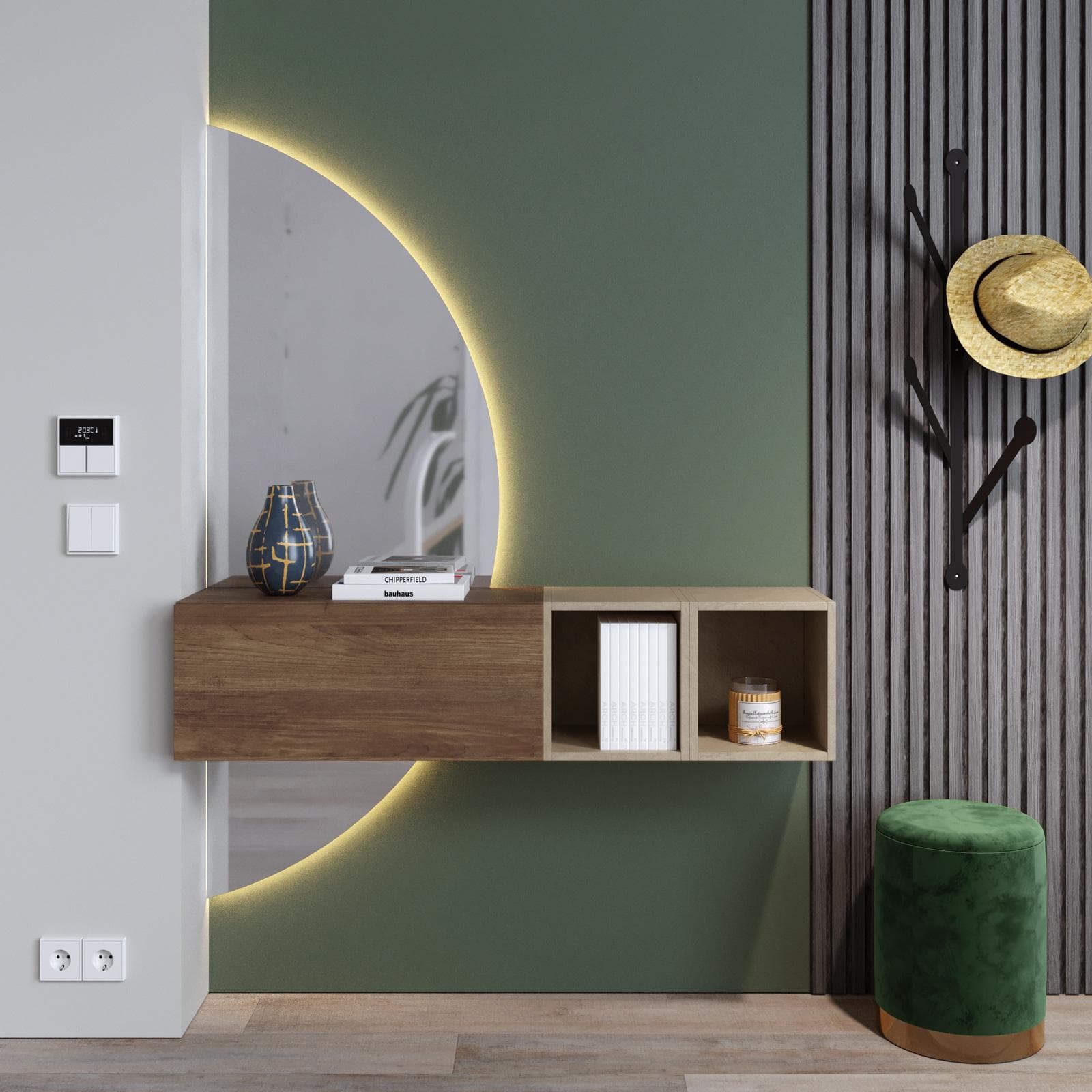 CLARY 2.0 - INGRESSO 124X155H CM MERCURE ARGILLA C/ SPECCHIO RETROILLUMINATO