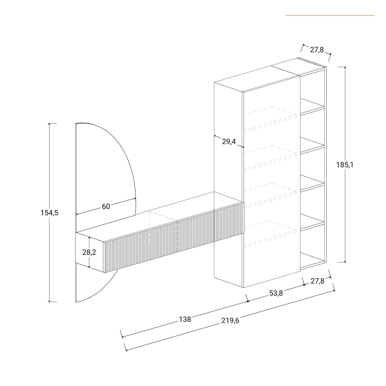 Mobile ingresso 220x185h cm argilla e mercure cannettato con specchio doppio retroilluminato - Clary