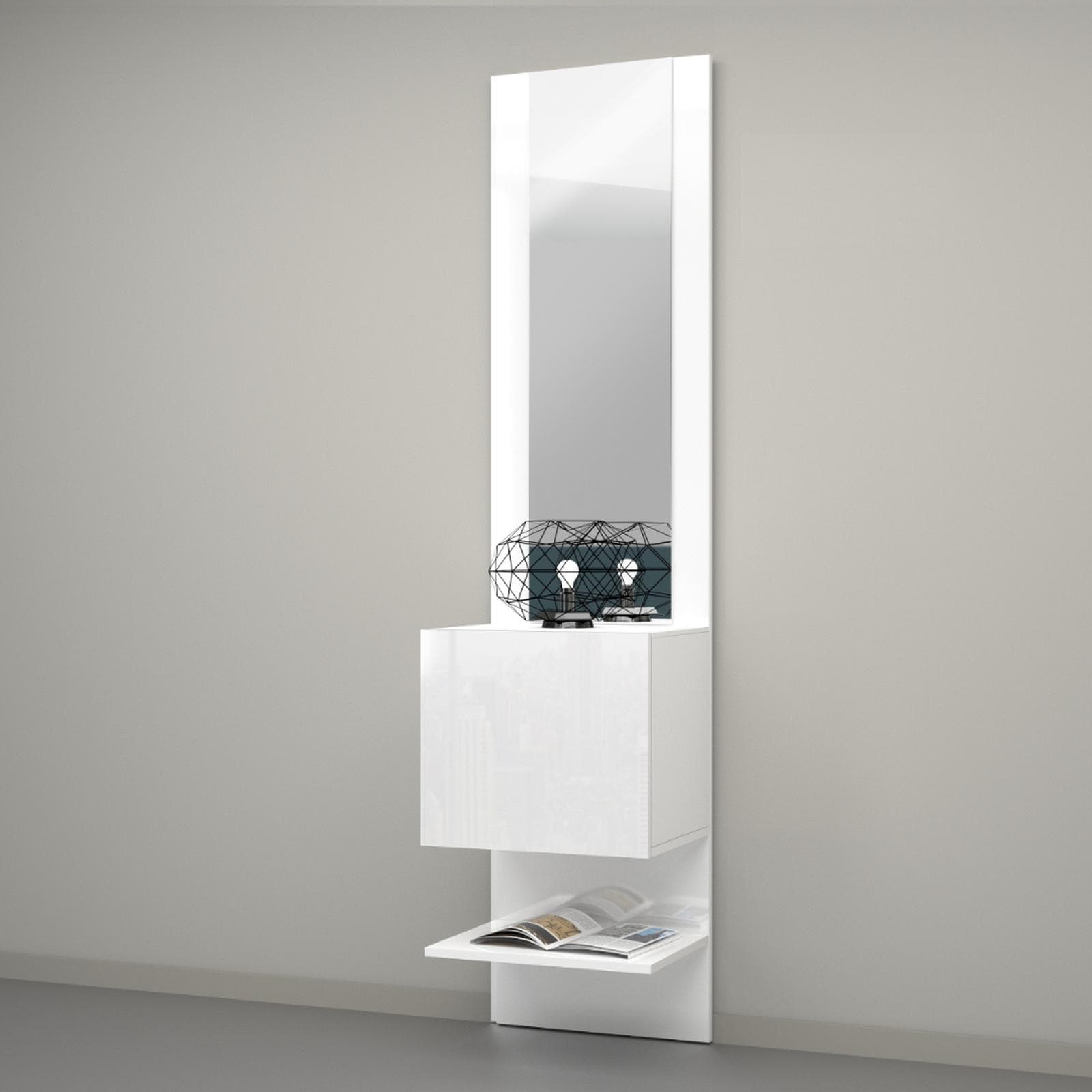 Mobile ingresso 45x190h cm con 1 anta e specchio bianco lucido - Eudora