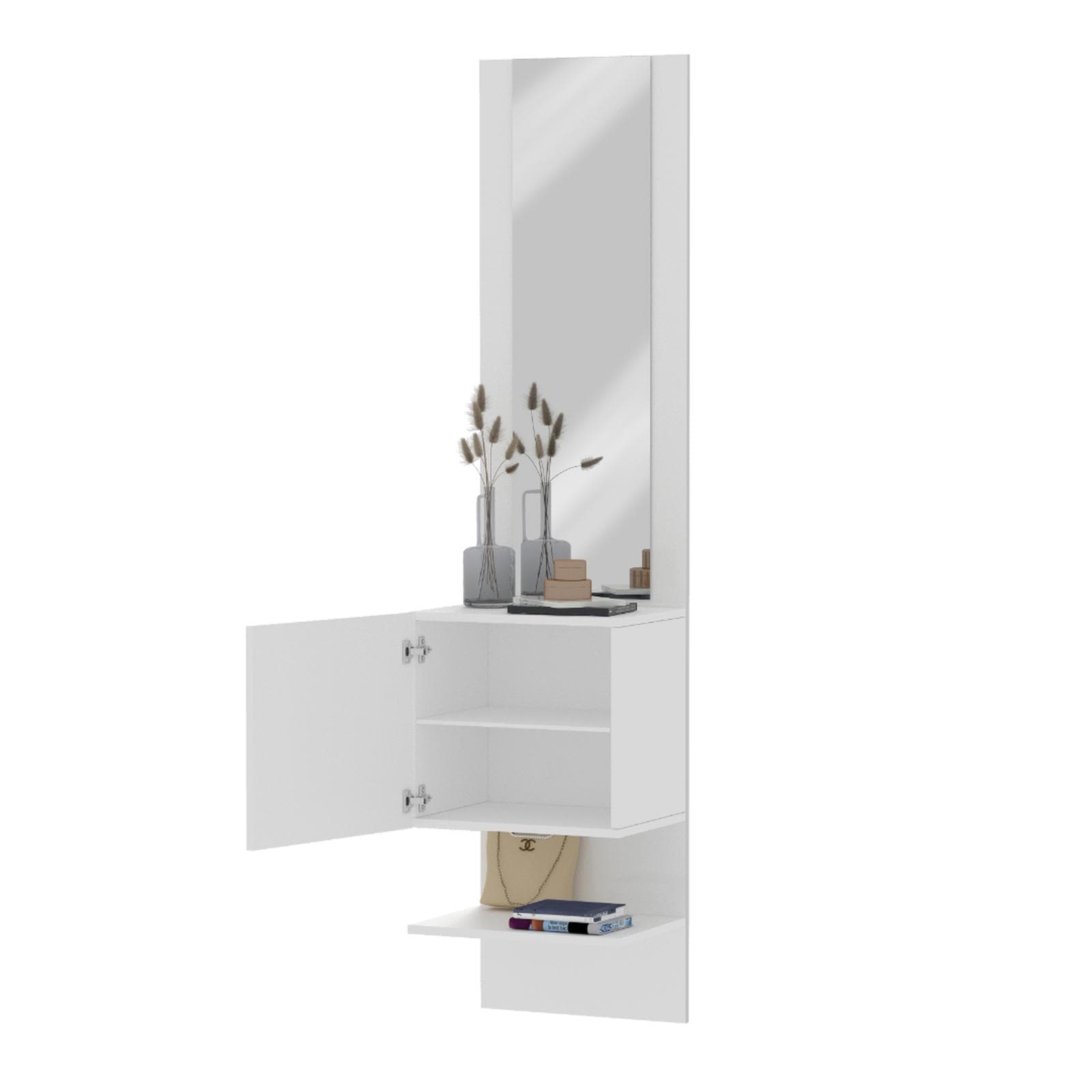 Mobile ingresso 45x190h cm con 1 anta e specchio bianco lucido - Eudora