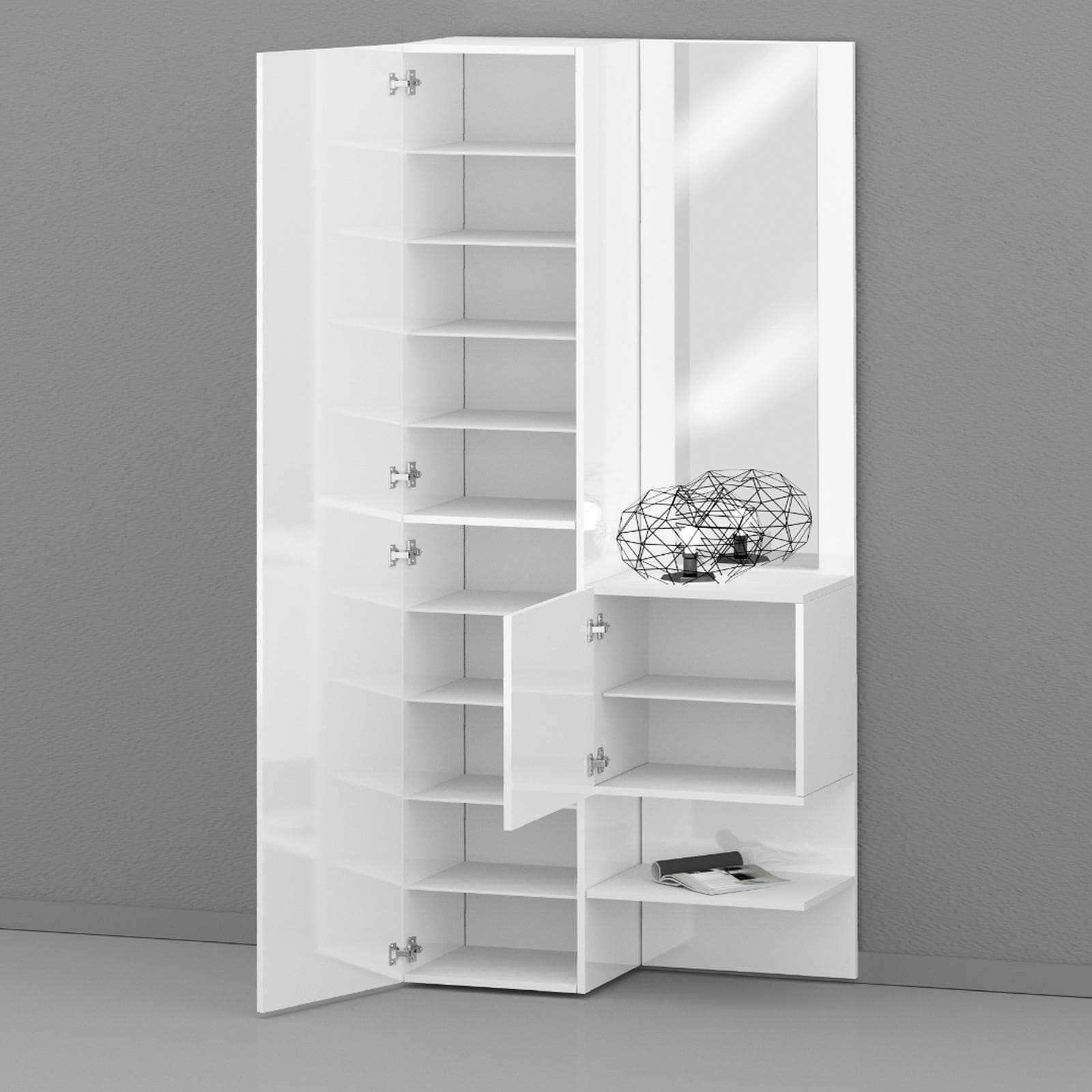Mobile ingresso 90x190h cm bianco lucido con scarpiera e specchio - Eudora