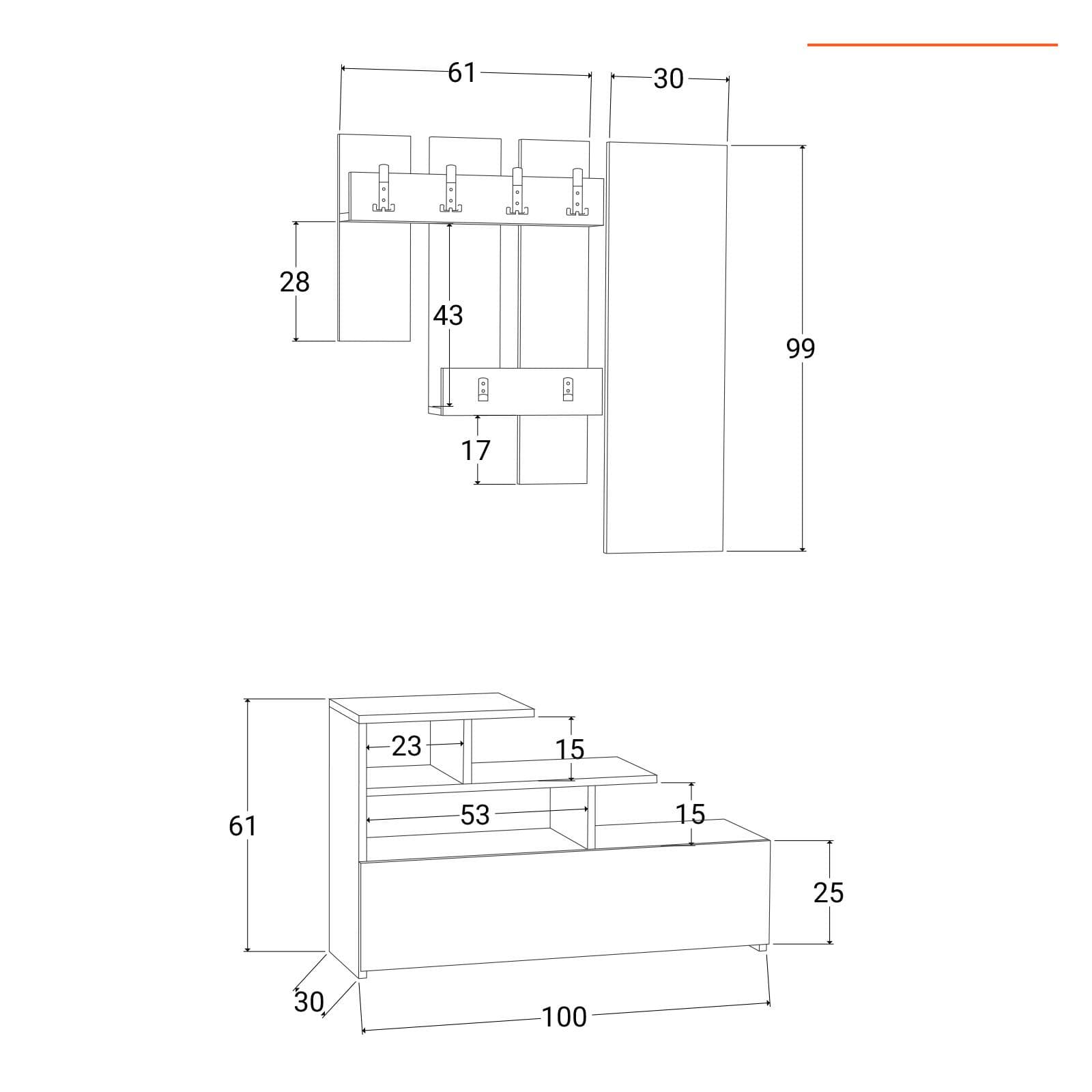 Mobile ingresso 100 cm bianco con specchio e appendiabiti - Zanga