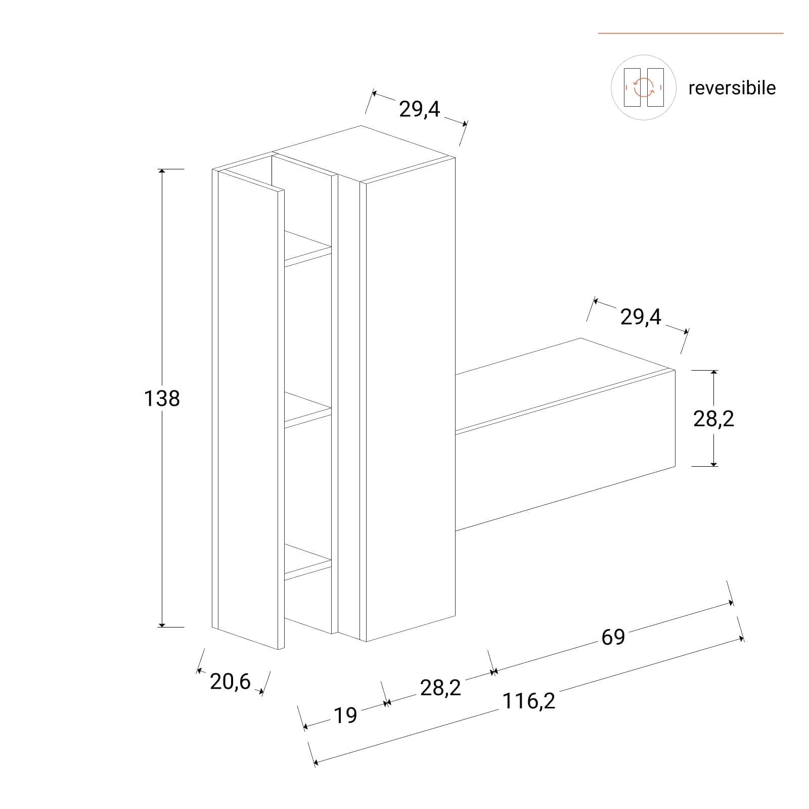 Mobile ingresso sospeso reversibile 116x138h cm mercure e bronzo - Clary