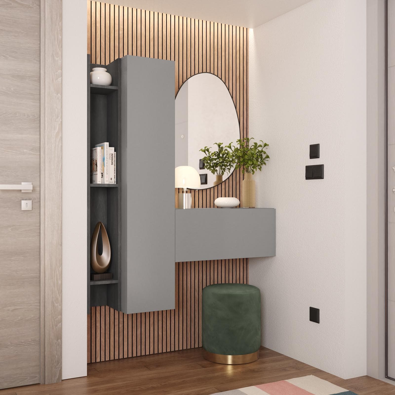 Mobile ingresso sospeso reversibile 116x138h cm piombo e ardesia - Clary