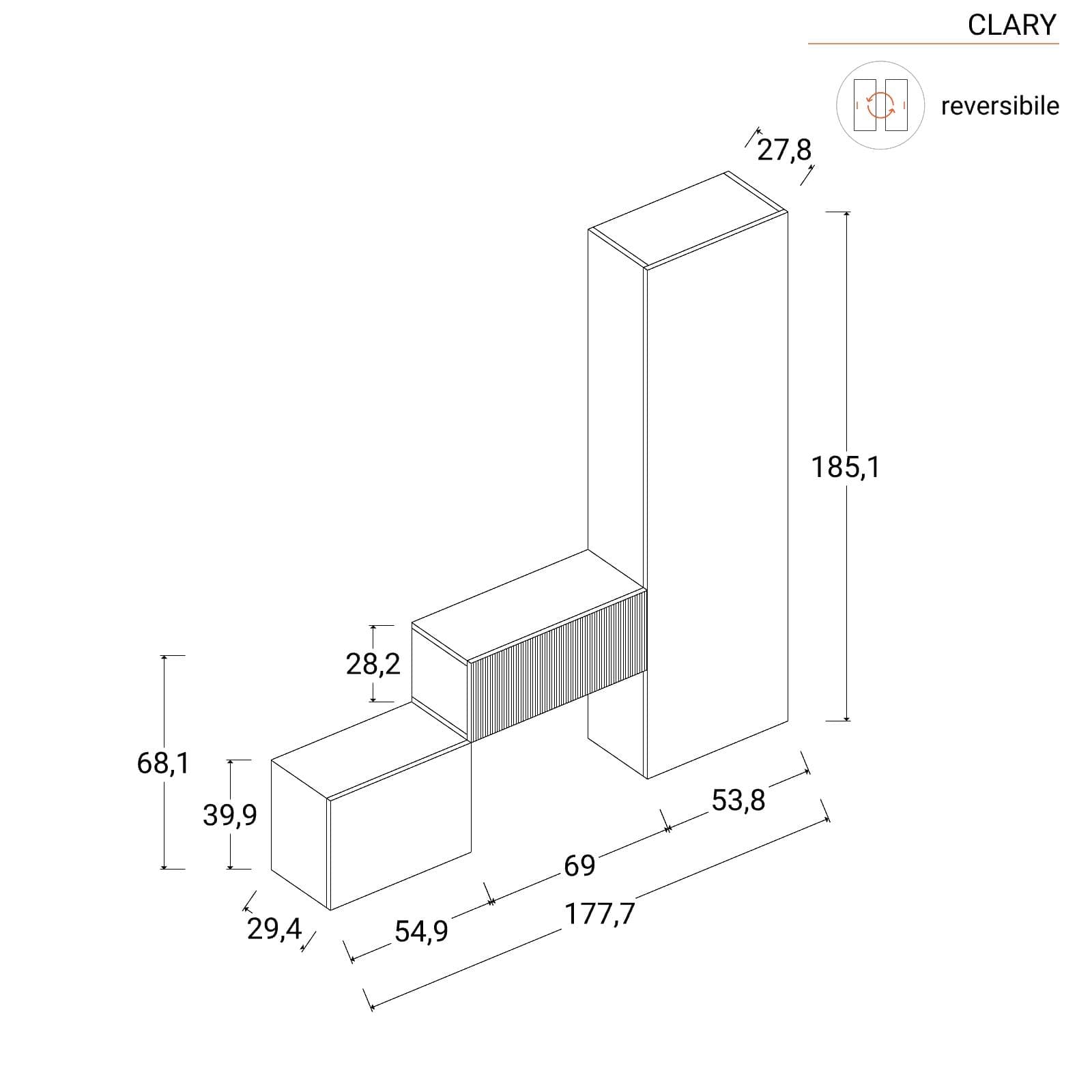 Mobile ingresso reversibile 123-178x185h cm mercure cannettato e gesso - Clary