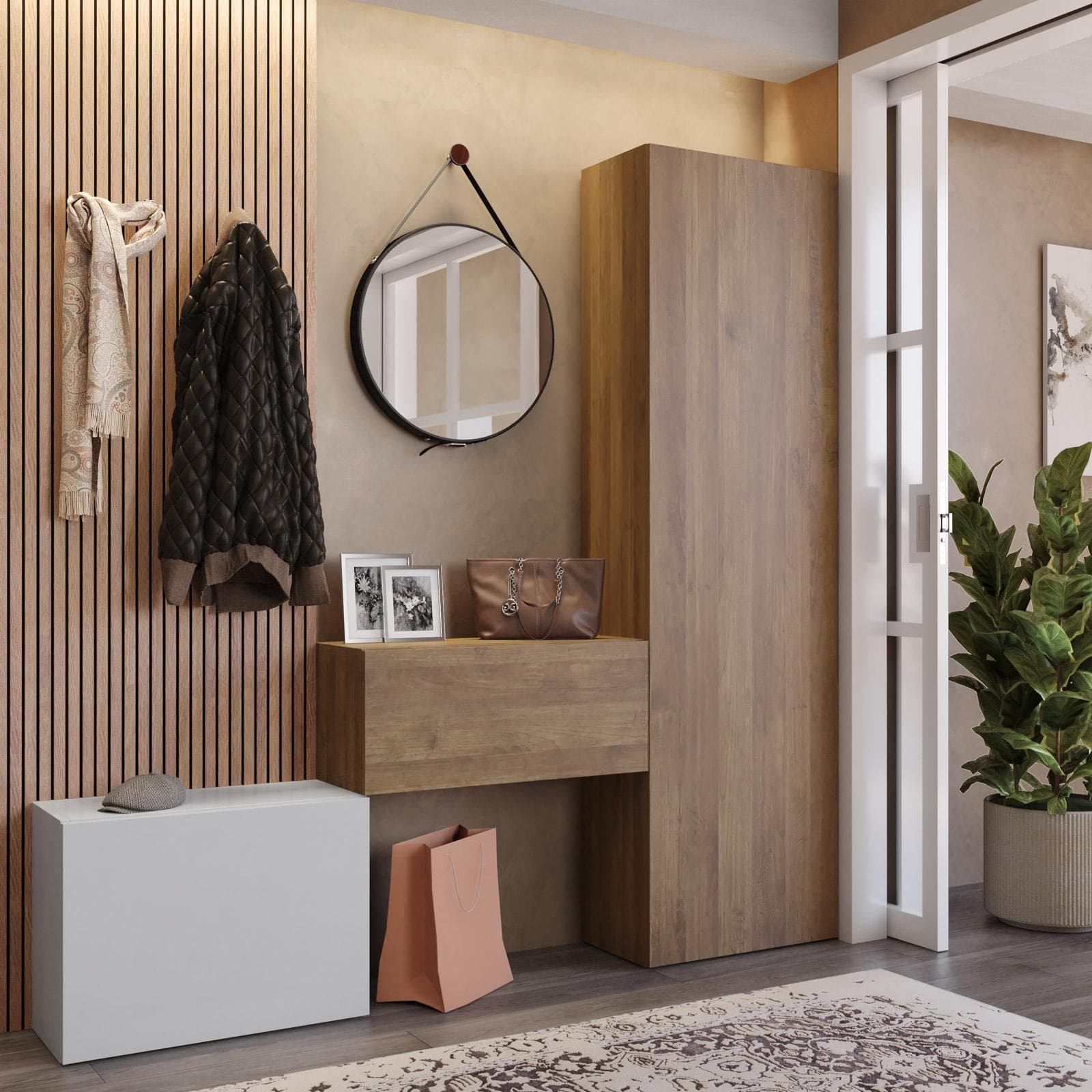 Mobile ingresso reversibile 123-178x185h cm mercure gesso - Clary