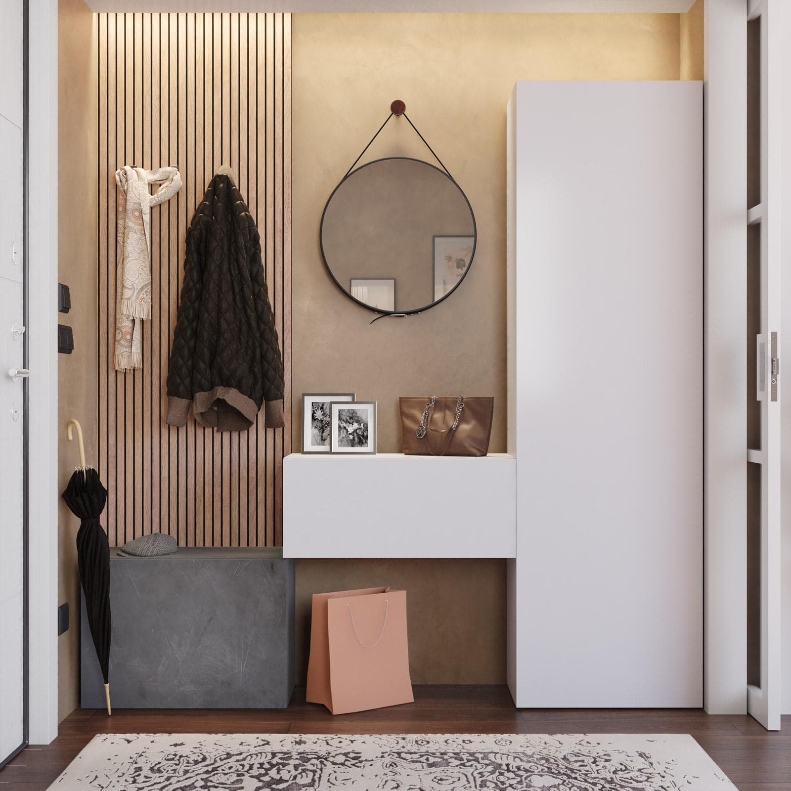 Mobile ingresso reversibile 123-178x185h cm piombo gesso - Clary
