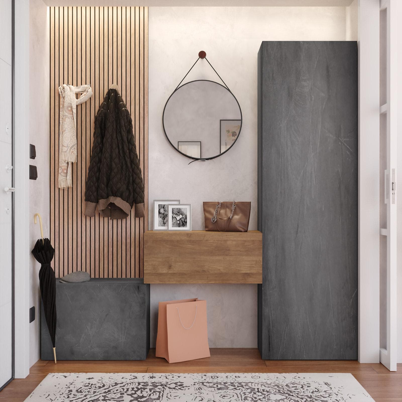 Mobile ingresso reversibile 123-178x185h cm piombo mercure - Clary