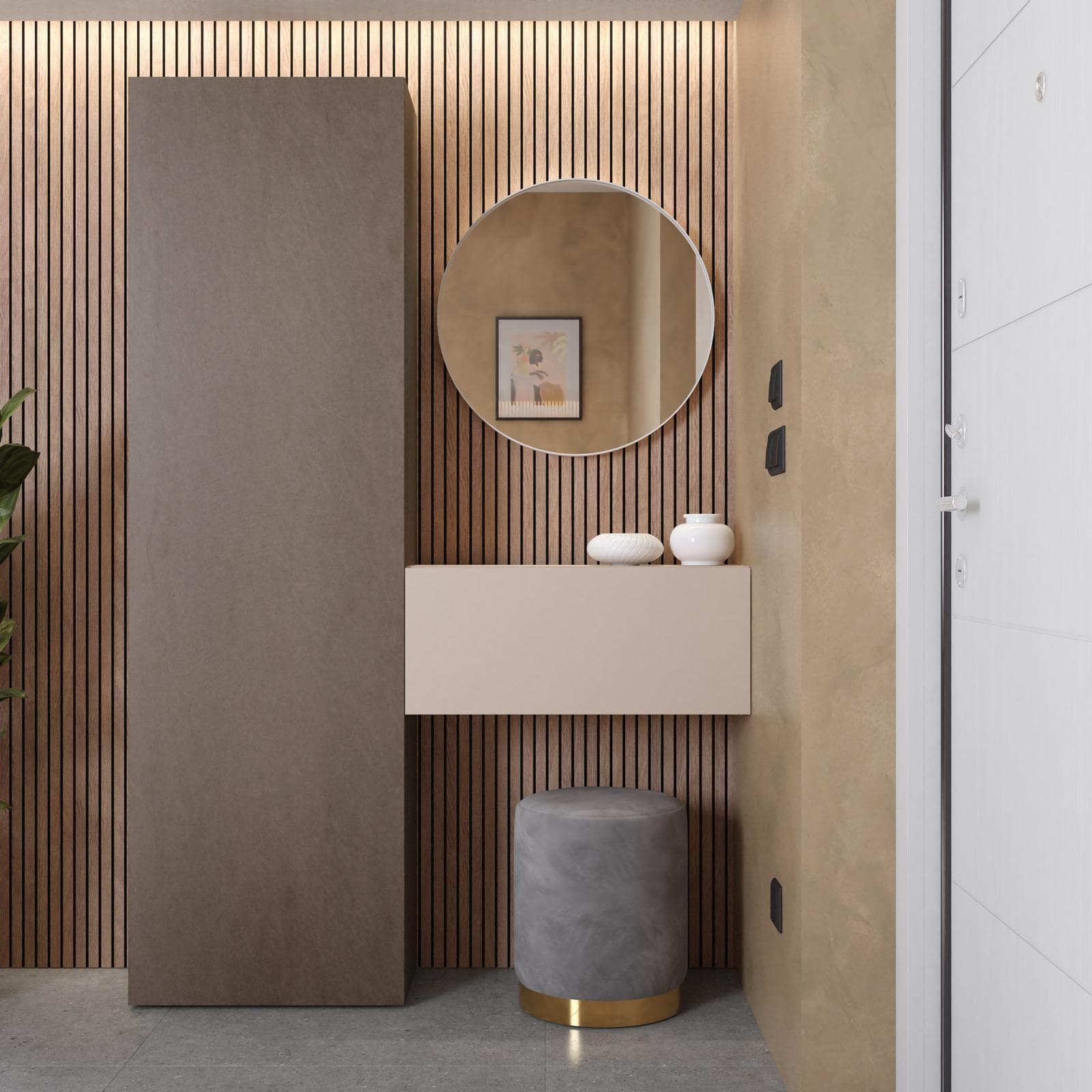 Mobile ingresso reversibile 123x185h cm colonna bronzo e pensile cashmere - Clary