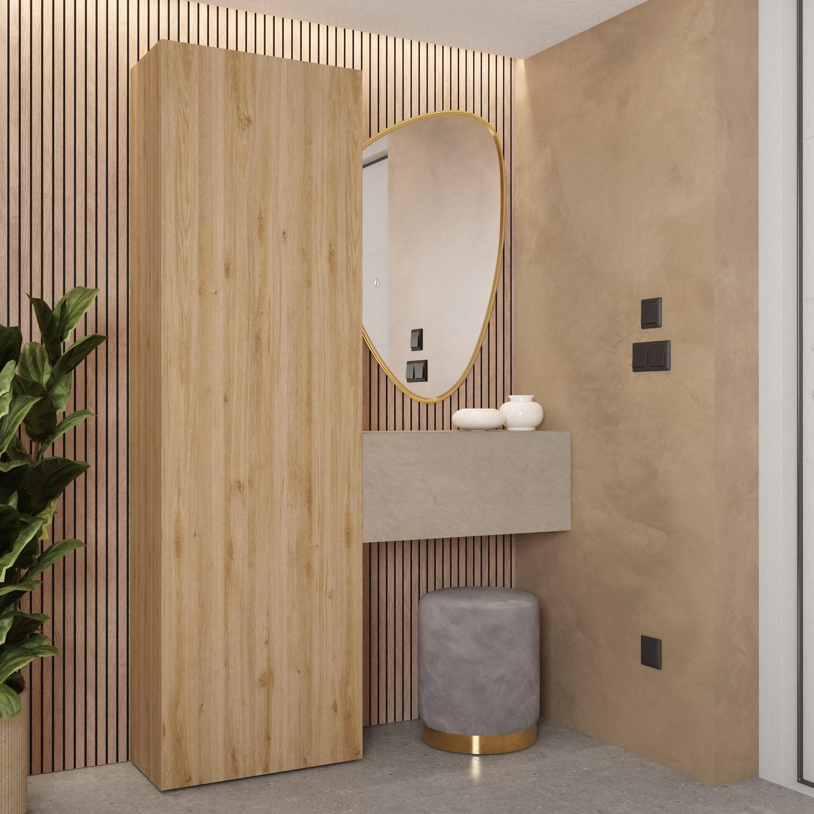 Mobile ingresso reversibile 123x185h cm colonna cadiz e pensile argilla - Clary