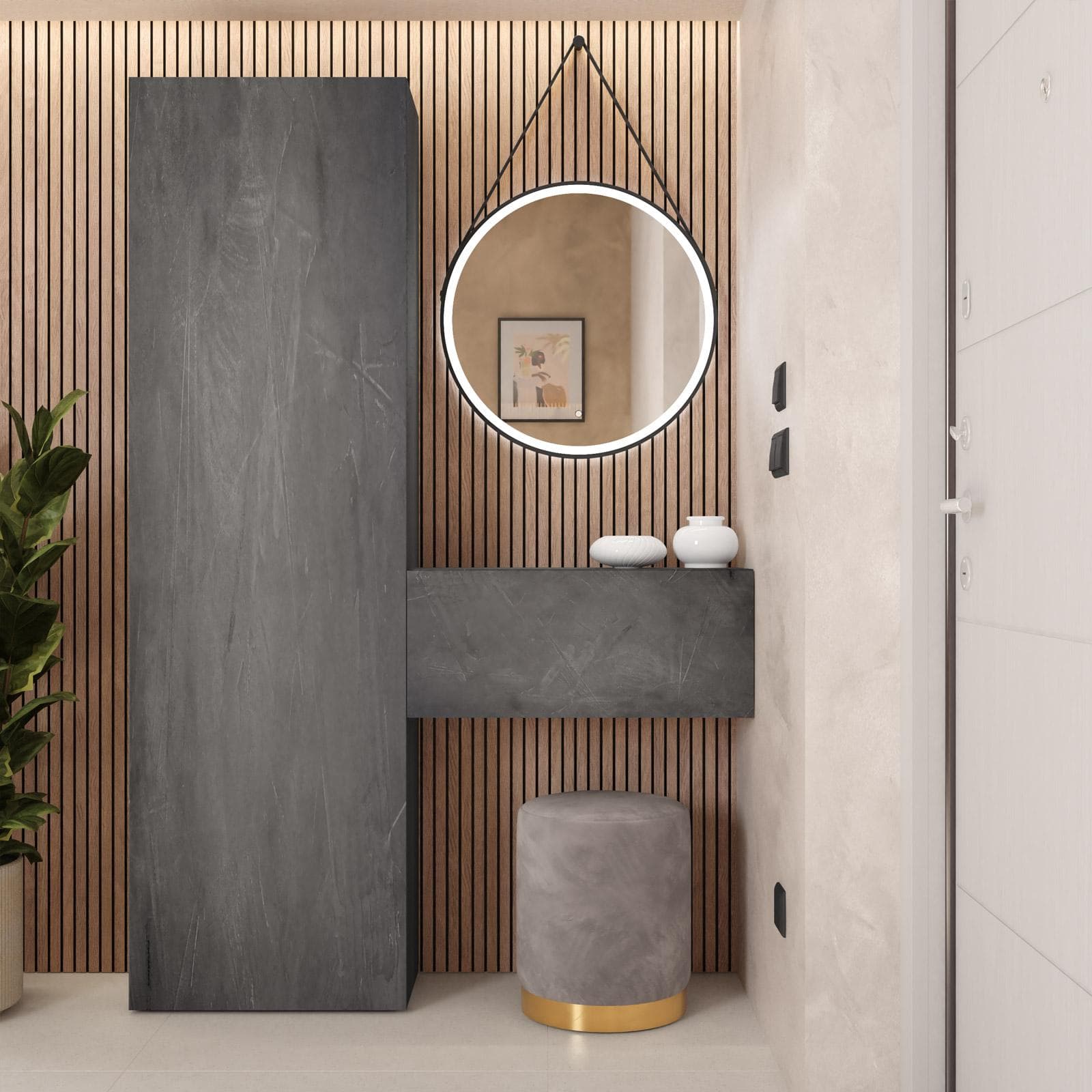 Mobile ingresso reversibile 123x185h cm colonna e pensile piombo - Clary