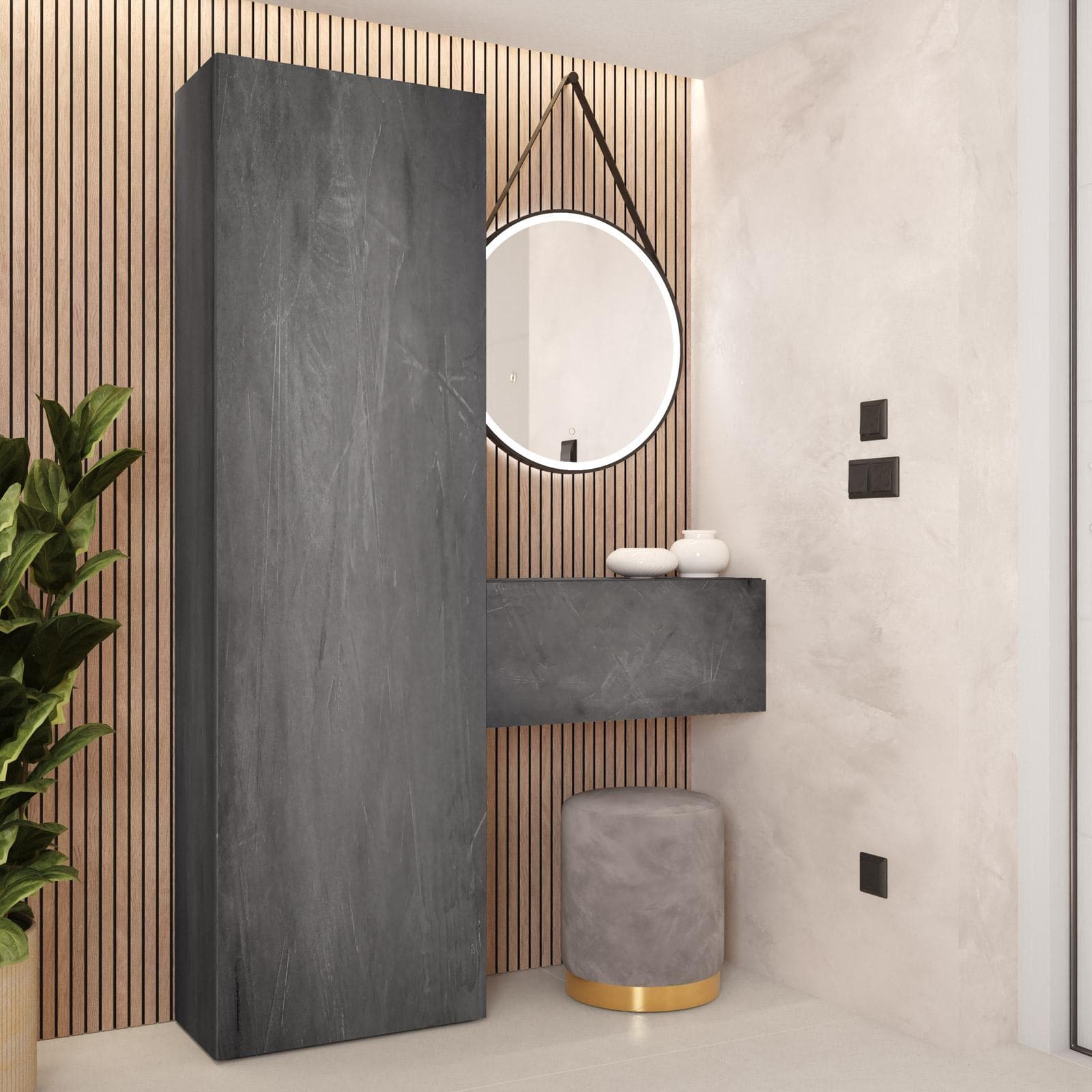 Mobile ingresso reversibile 123x185h cm colonna e pensile piombo - Clary