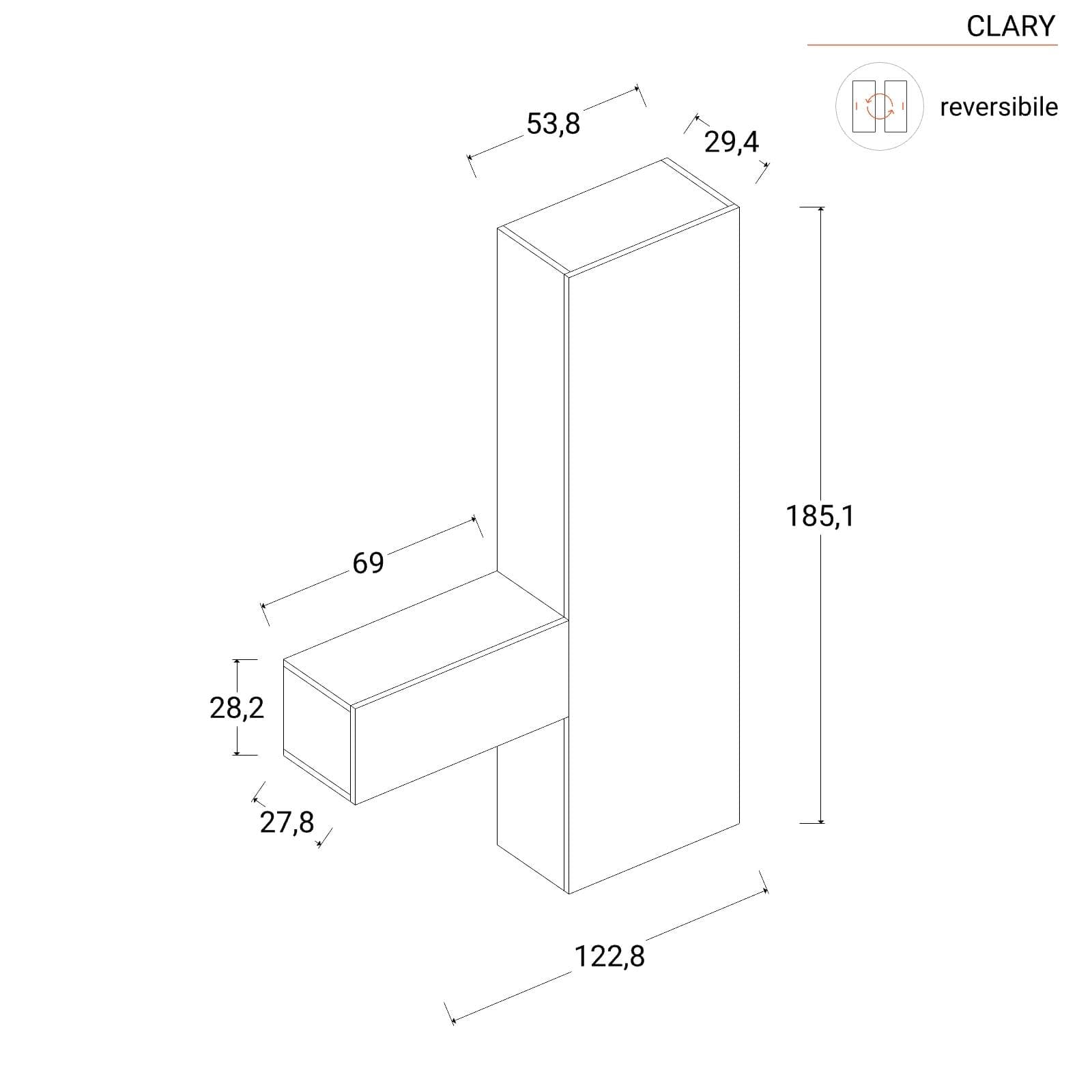 Mobile ingresso reversibile 123x185h cm colonna e pensile piombo - Clary