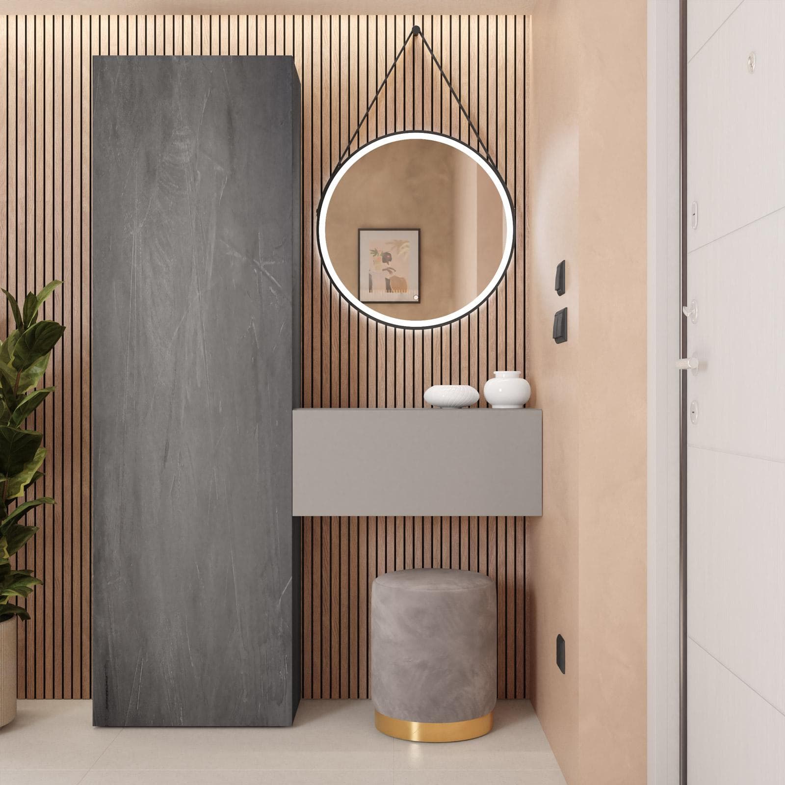 Mobile ingresso reversibile 123x185h cm colonna piombo e pensile ardesia - Clary
