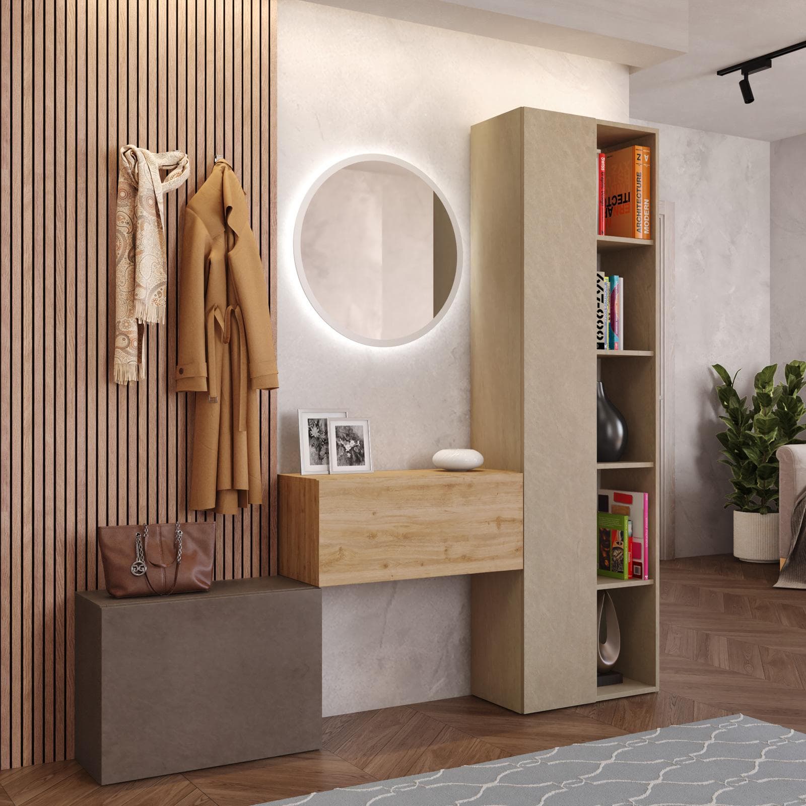 Mobile ingresso reversibile 125-180x185h cm argilla cadiz bronzo - Clary