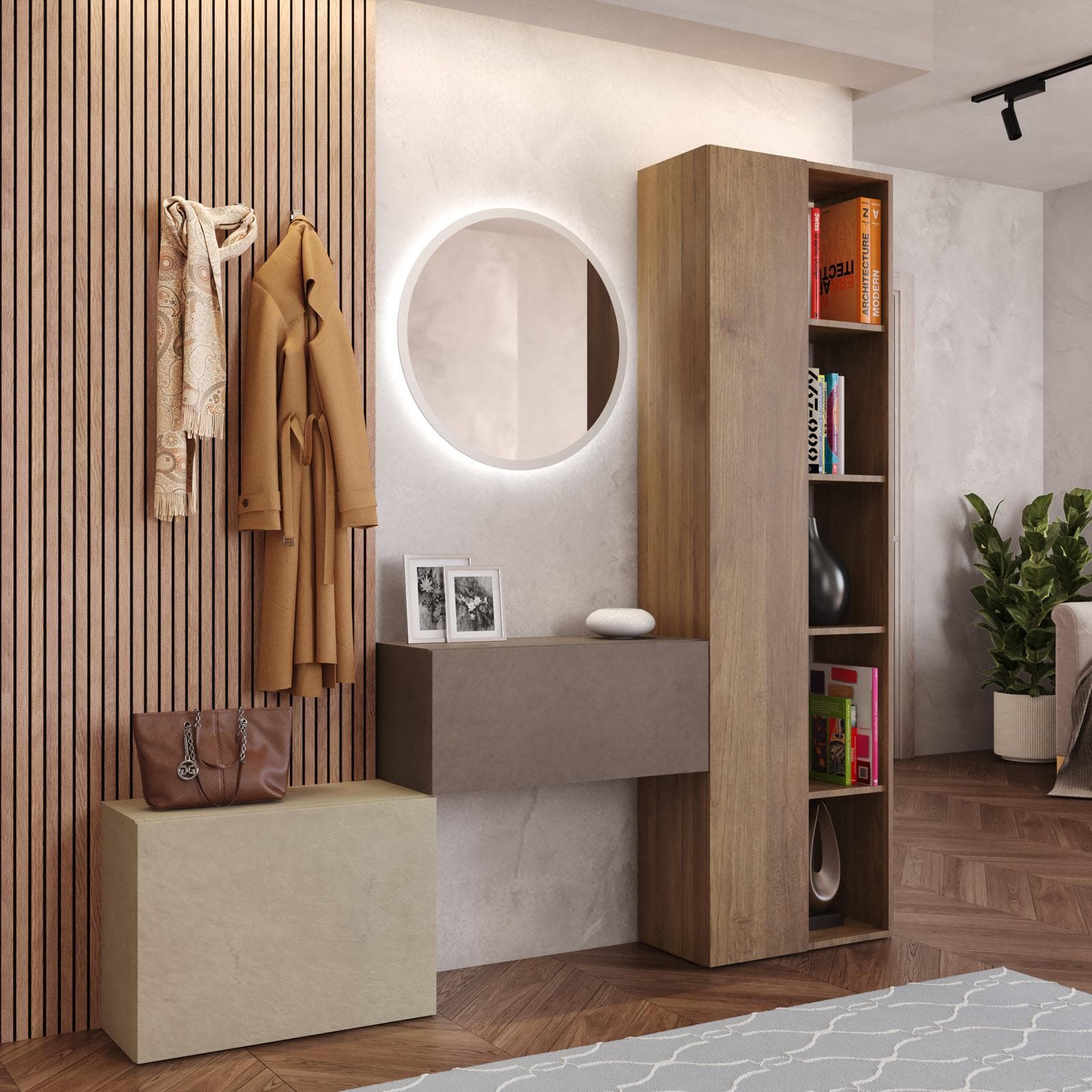 Mobile ingresso reversibile 125-180x185h cm mercure bronzo argilla - Clary