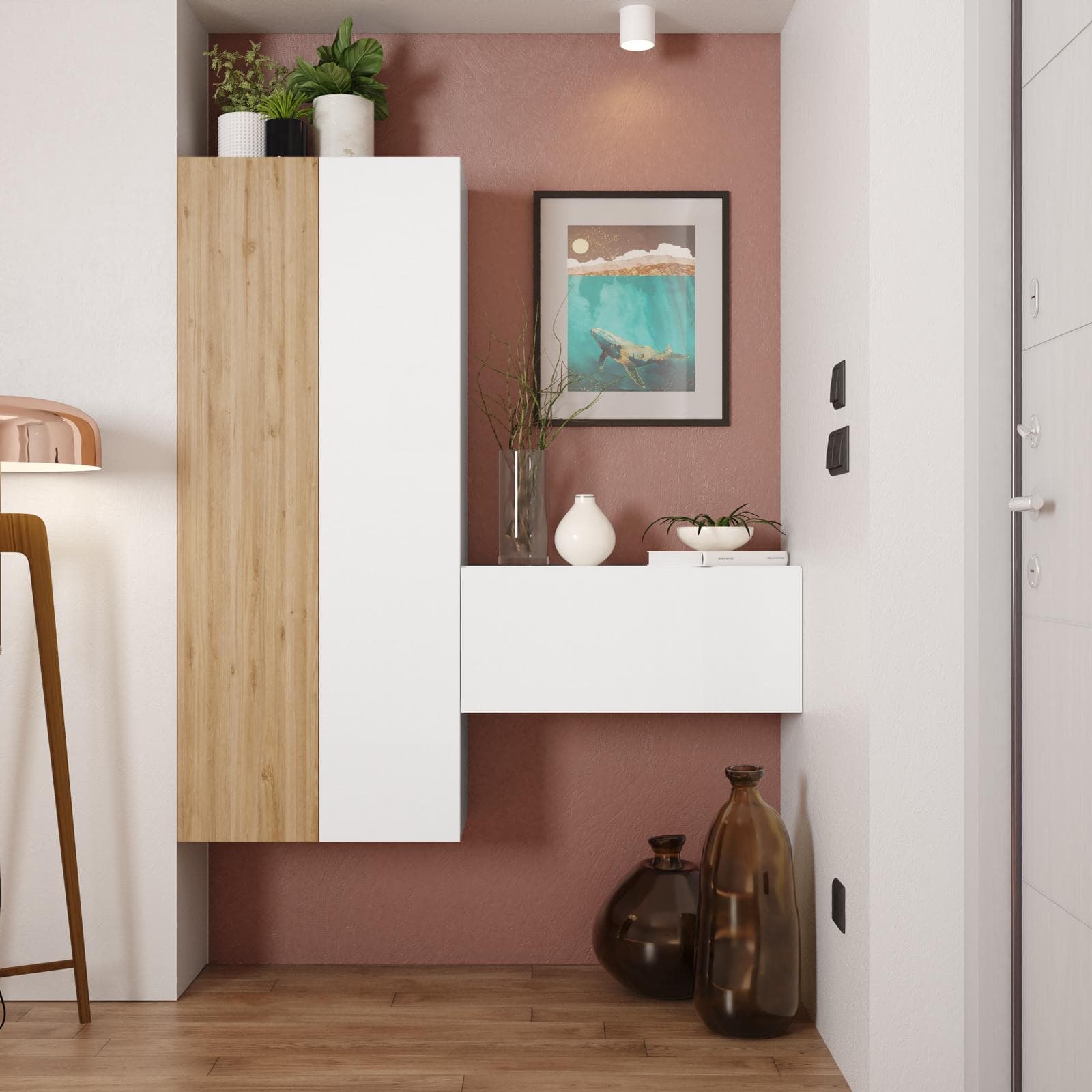 Mobile ingresso sospeso reversibile 125x138h cm cadiz e bianco lucido - Clary