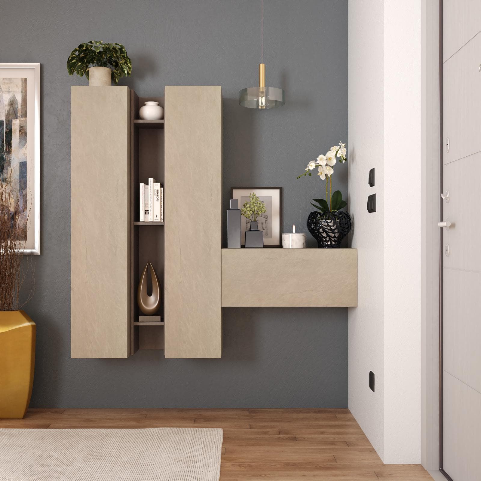Mobile ingresso sospeso reversibile 144x138h cm argilla e bronzo - Clary