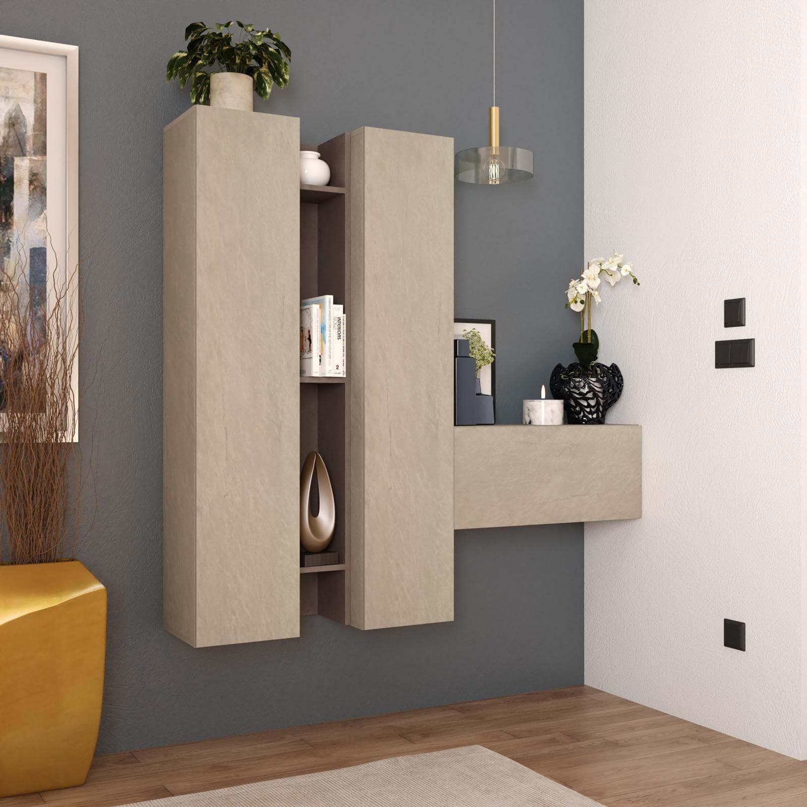 Mobile ingresso sospeso reversibile 144x138h cm argilla e bronzo - Clary