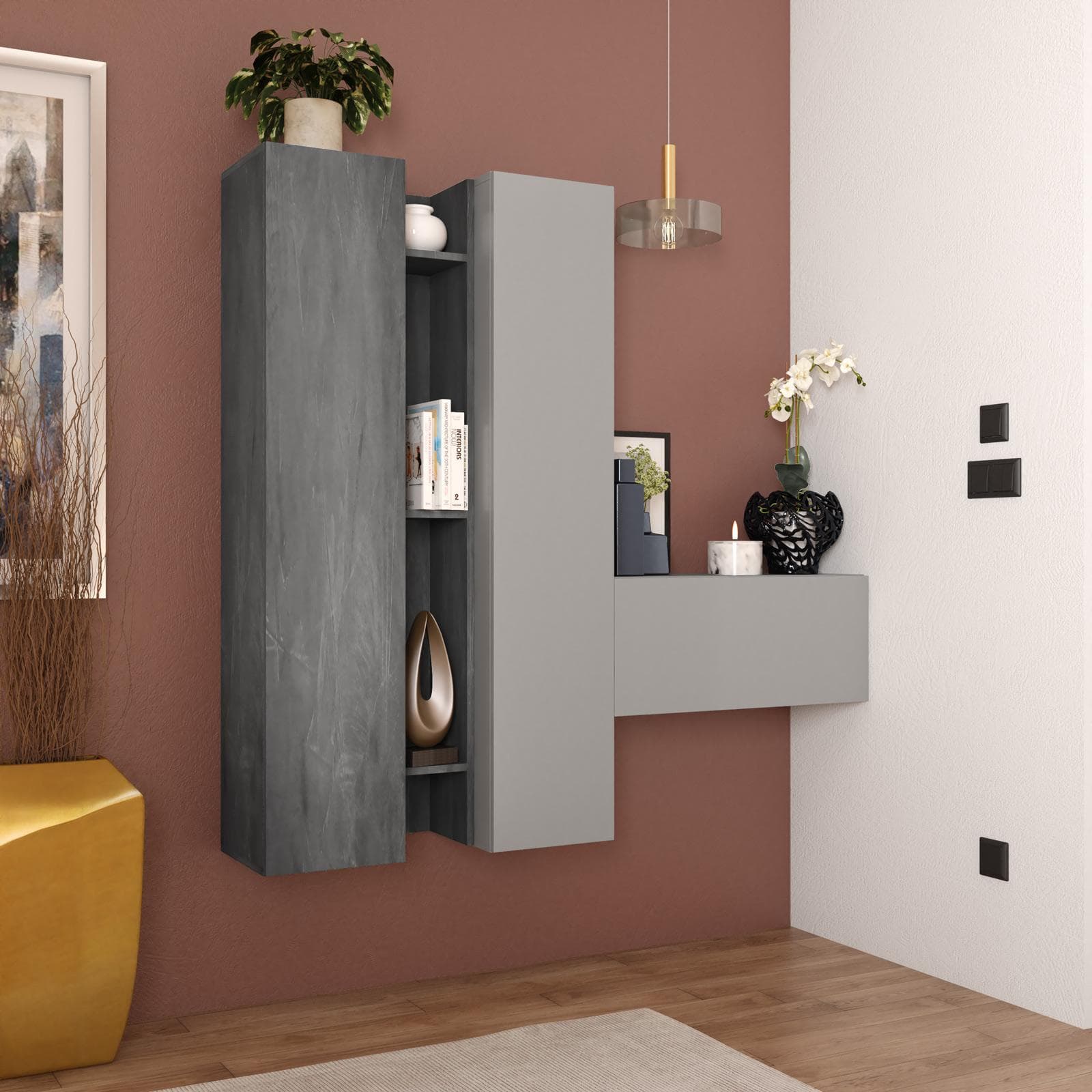 Mobile ingresso sospeso reversibile 144x138h cm piombo e ardesia - Clary