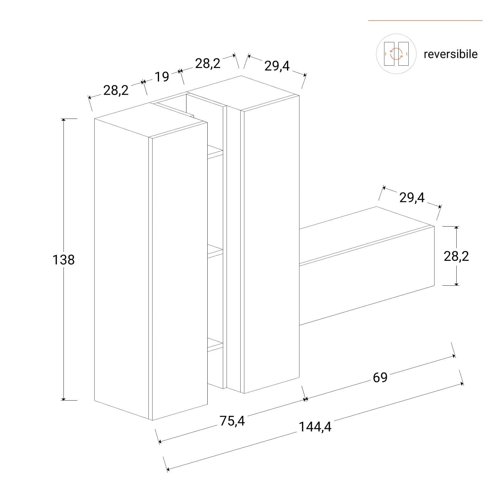 Mobile ingresso sospeso reversibile 144x138h cm piombo e ardesia - Clary