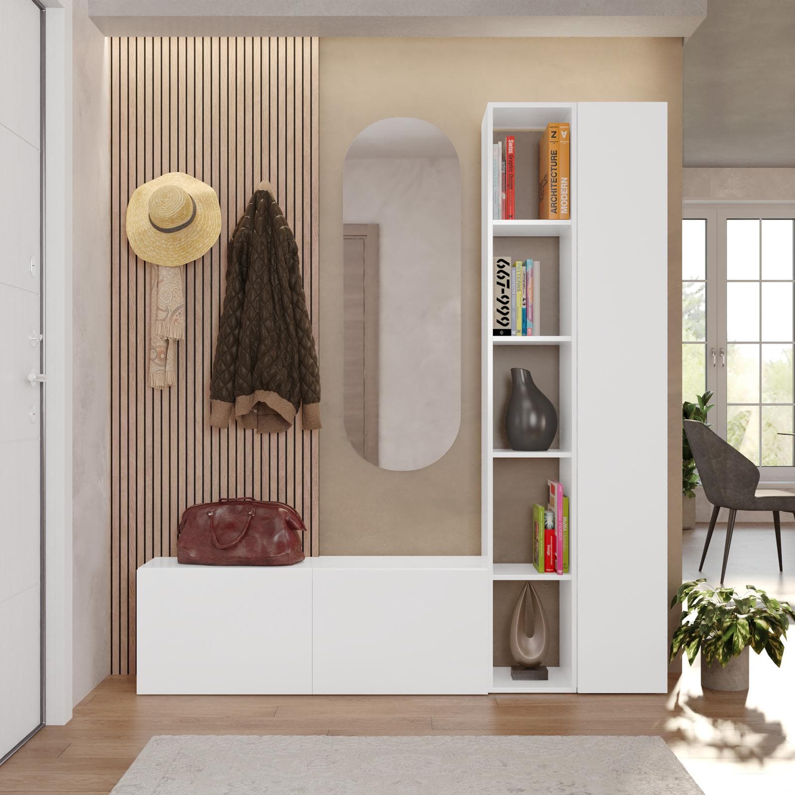 Mobile ingresso reversibile 166x185h cm 2 colonne e 2 cubi bianco lucido - Clary