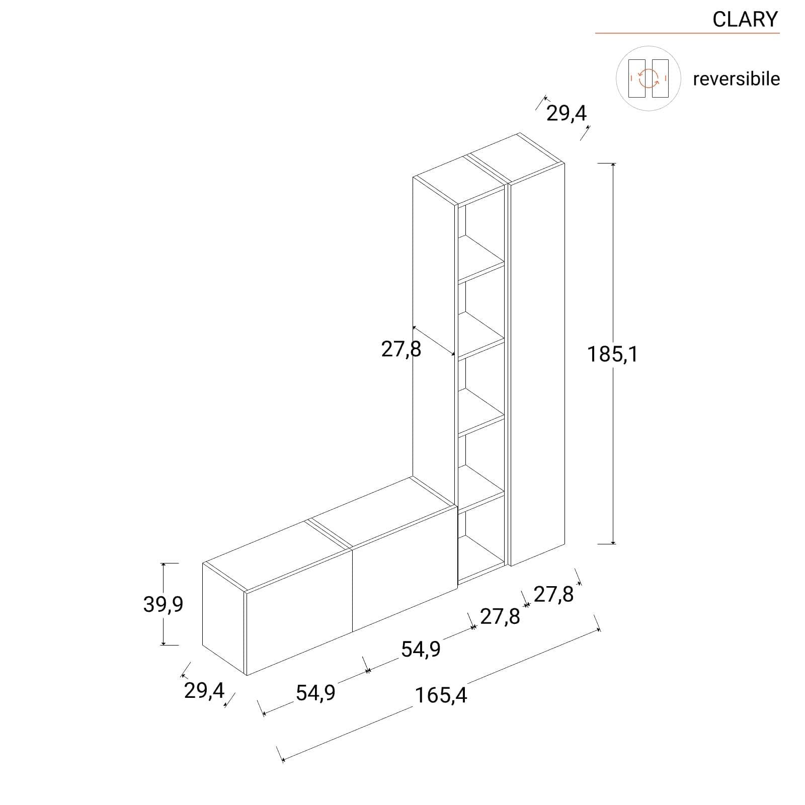 Mobile ingresso reversibile 166x185h cm 2 colonne e 2 cubi bianco lucido - Clary