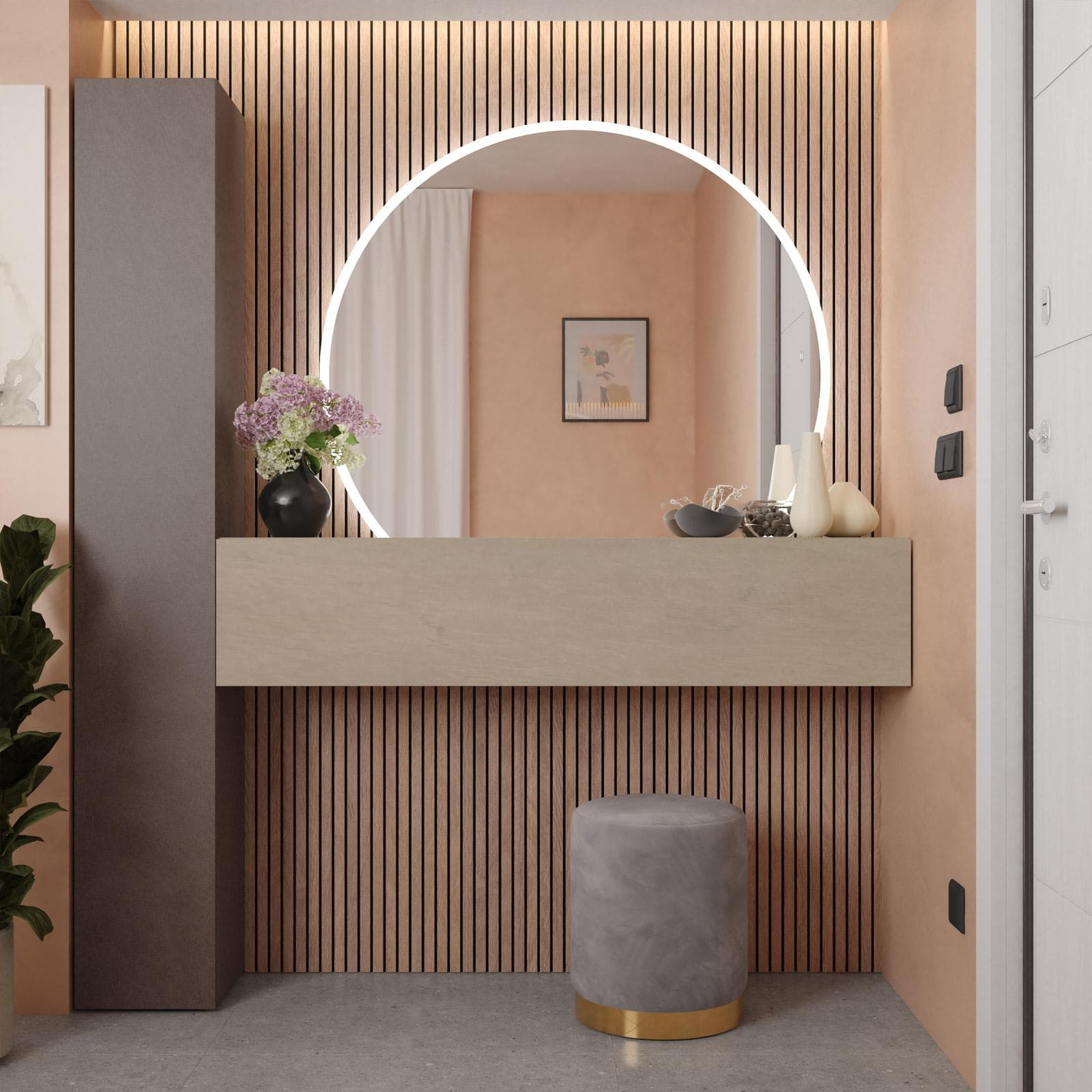 Mobile ingresso reversibile 166x185h cm colonna bronzo e pensile argilla - Clary