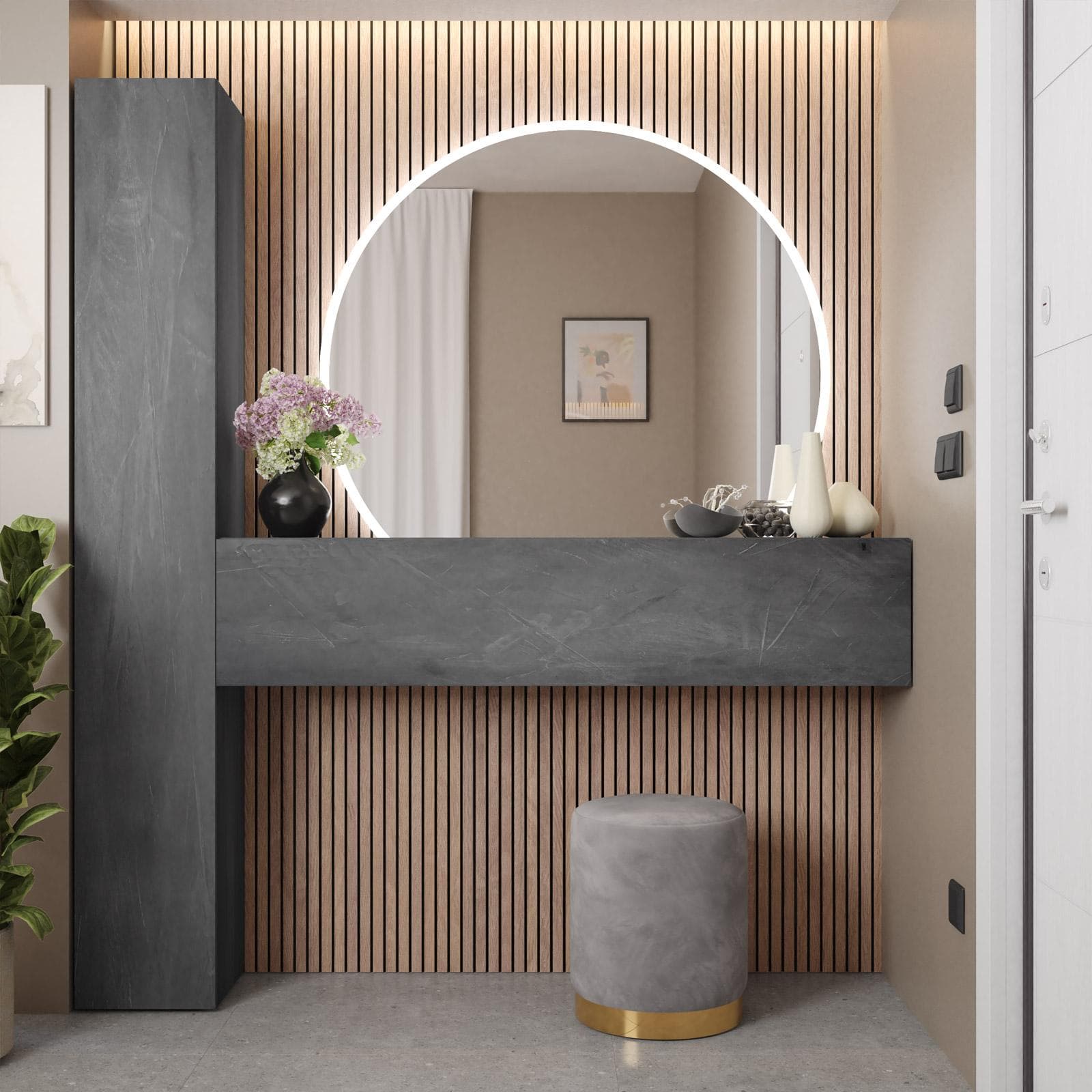Mobile ingresso reversibile 166x185h cm colonna e pensile piombo - Clary