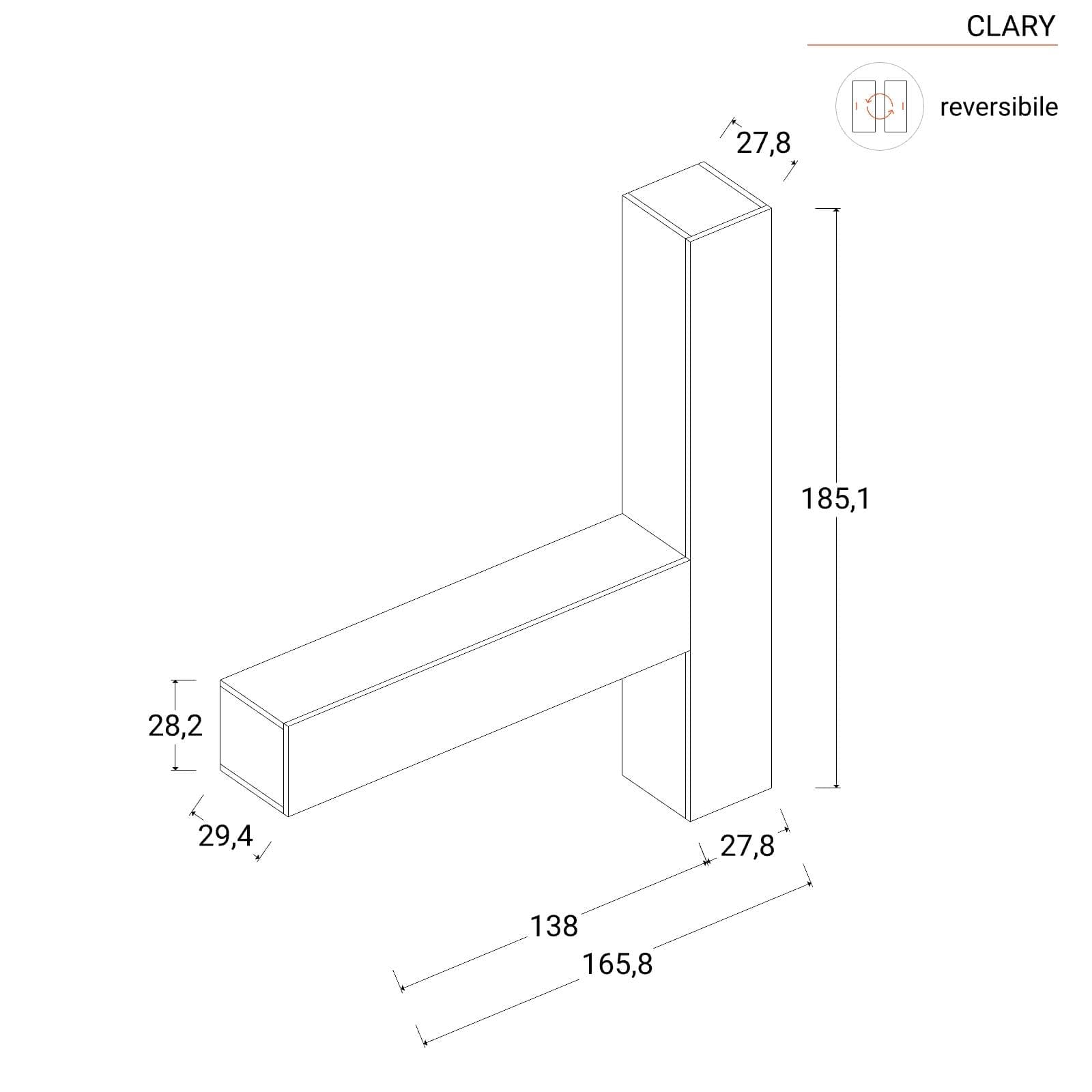 Mobile ingresso reversibile 166x185h cm colonna e pensile piombo - Clary