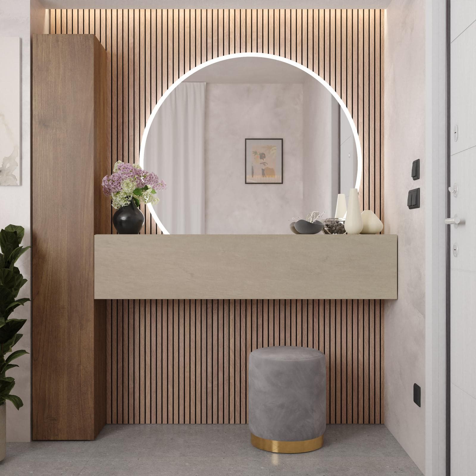 Mobile ingresso reversibile 166x185h cm colonna mercure e pensile argilla - Clary