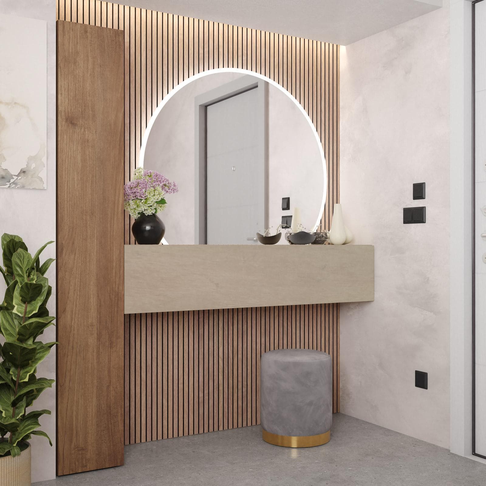 Mobile ingresso reversibile 166x185h cm colonna mercure e pensile argilla - Clary