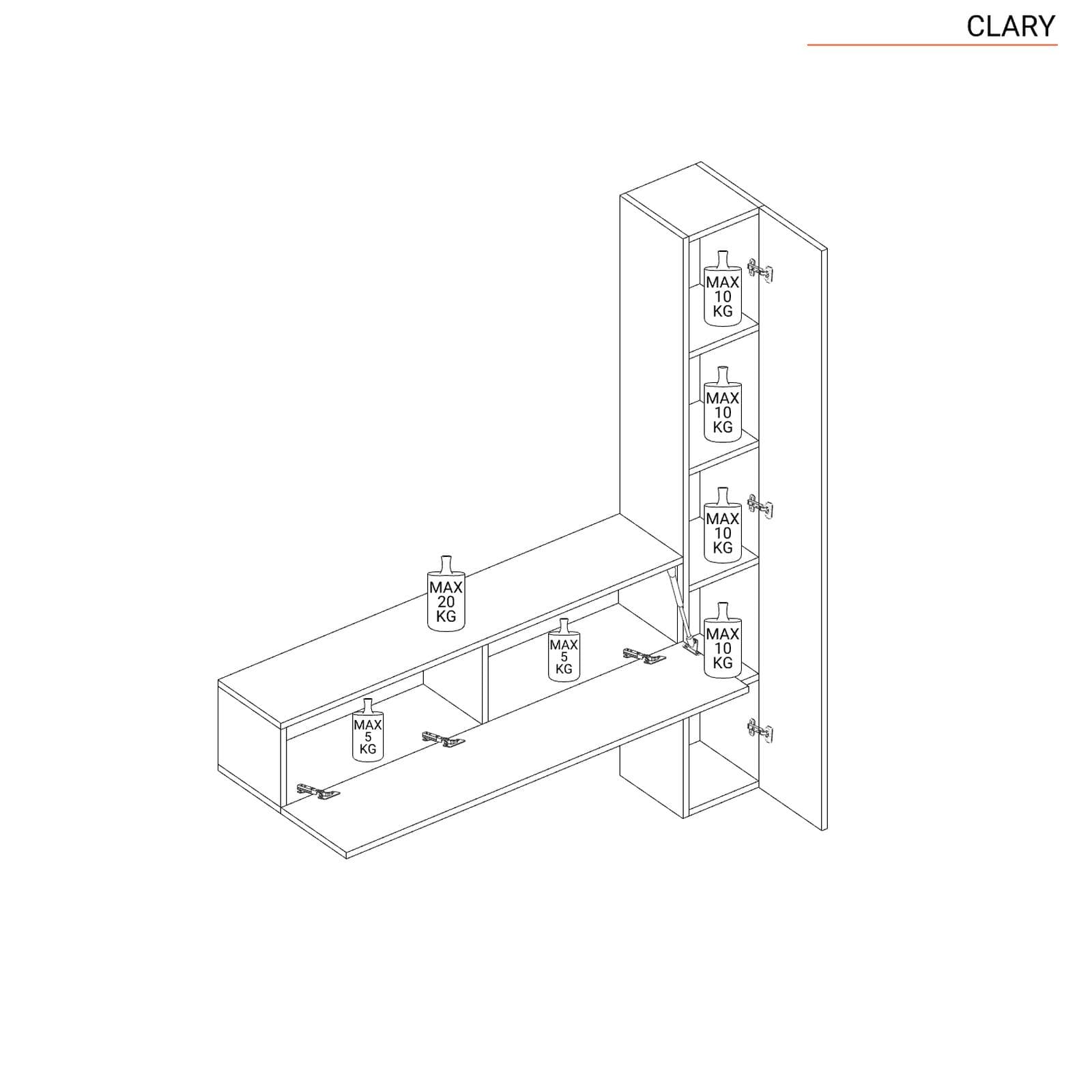 Mobile ingresso reversibile 166x185h cm colonna mercure e pensile argilla - Clary