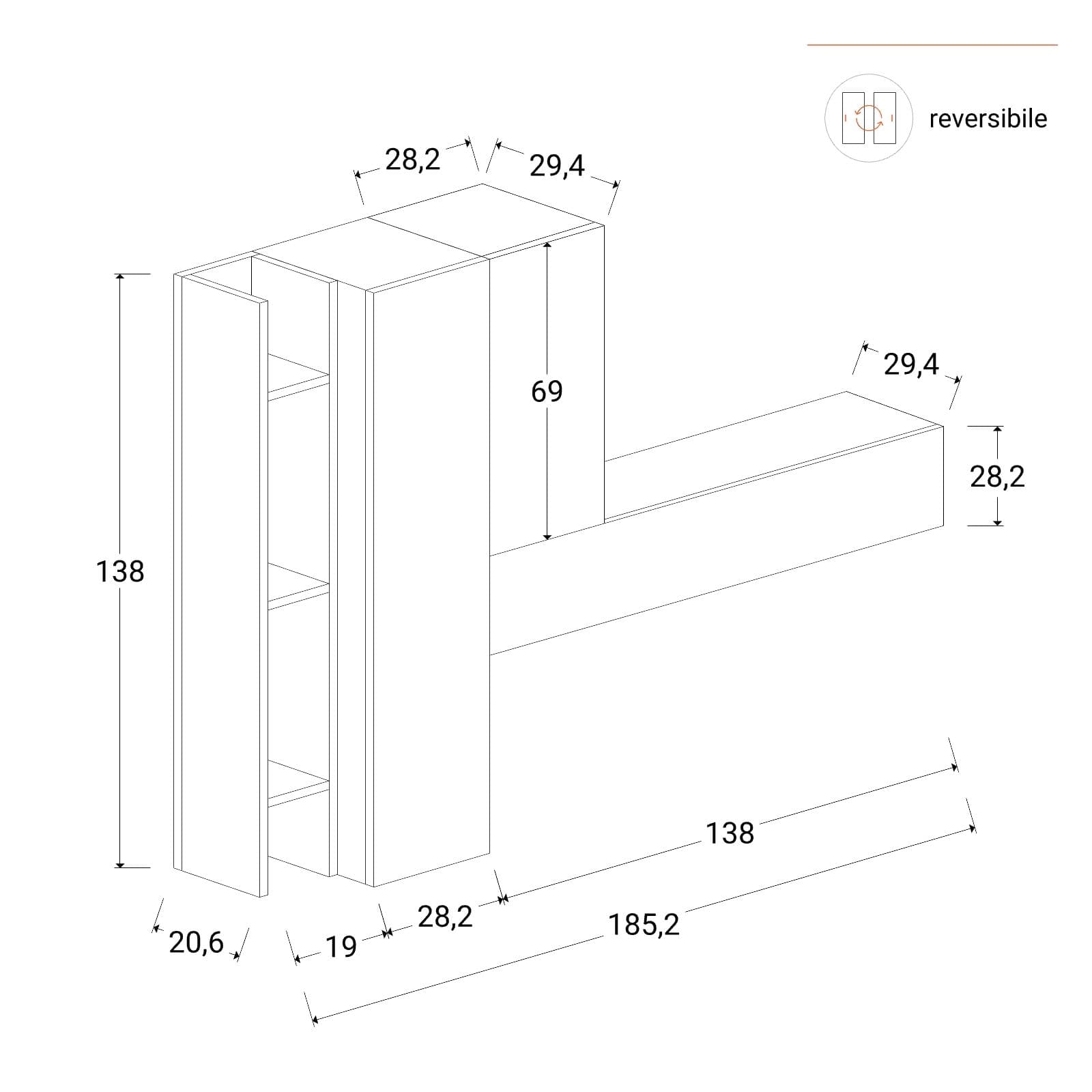 Mobile ingresso sospeso reversibile 185x138h mercure bronzo argilla - Clary